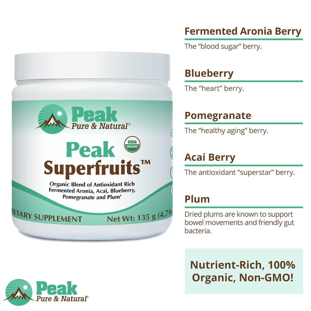 Peak Organic Superfruits - Polyphenol Rich Superfood Powder - Non-GMO Fermented Aronia Berry, Acai, Blueberry, Pomegranate, and Plum - Aging, Metabolic Health, Heart Health (30 Servings) Peak Pure & Natural buy supplements Au