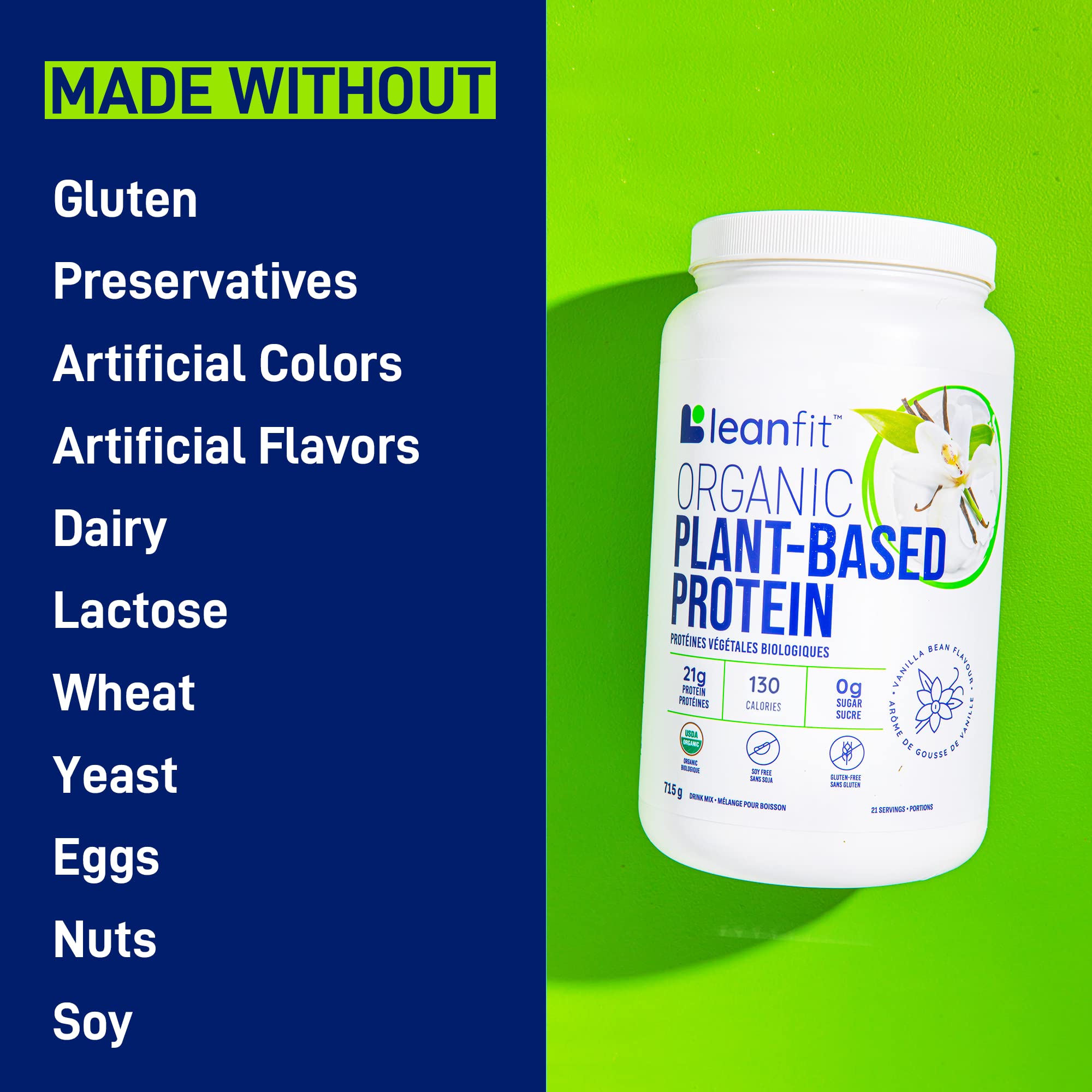 LeanFit Organic Plant-Based Protein, Natural Vanilla Flavor, 21g Vegan Protein, 19 Servings LeanFitBuy Supplements Australia