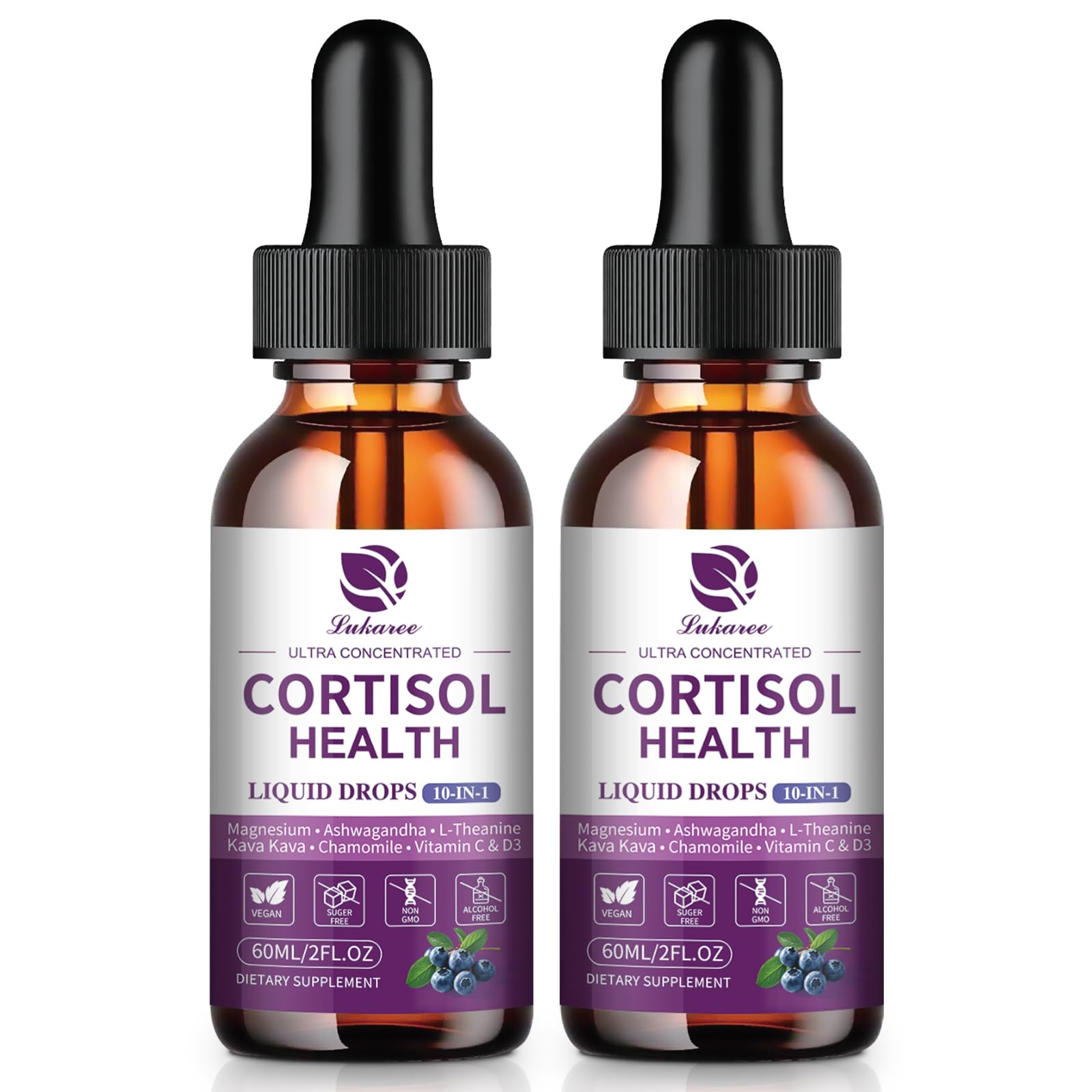 Lukaree Cortisol Supplements for Women, 10 in 1 Cortisol Reducer Detox with Ashwagandha, L-theanine, Kava Kava, Magnesium, Lower Cortisol, Mood, Focus, Sleep Support - 2 FL.OZ, Blueberry Flavor LukareeBuy Supplements Australia