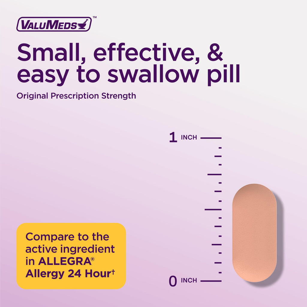 ValuMeds | Compare to Allegra | Fexofenadine HCl 180mg | 24-Hour Allergy Relief, Non-Drowsy Antihistamine Generic Medicine for Allergies, Hay Fever, Itchy Eyes | for Kids & Adults (100 Count) ValuMeds buy supplements Au