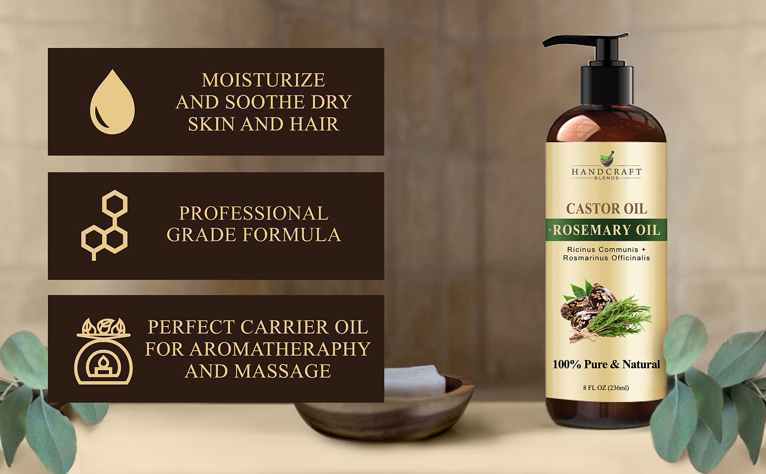 Handcraft Blends Castor Oil with Rosemary Oil for Hair Growth, Eyelashes, Eyebrows Handcraft BlendsBuy Supplements Australia