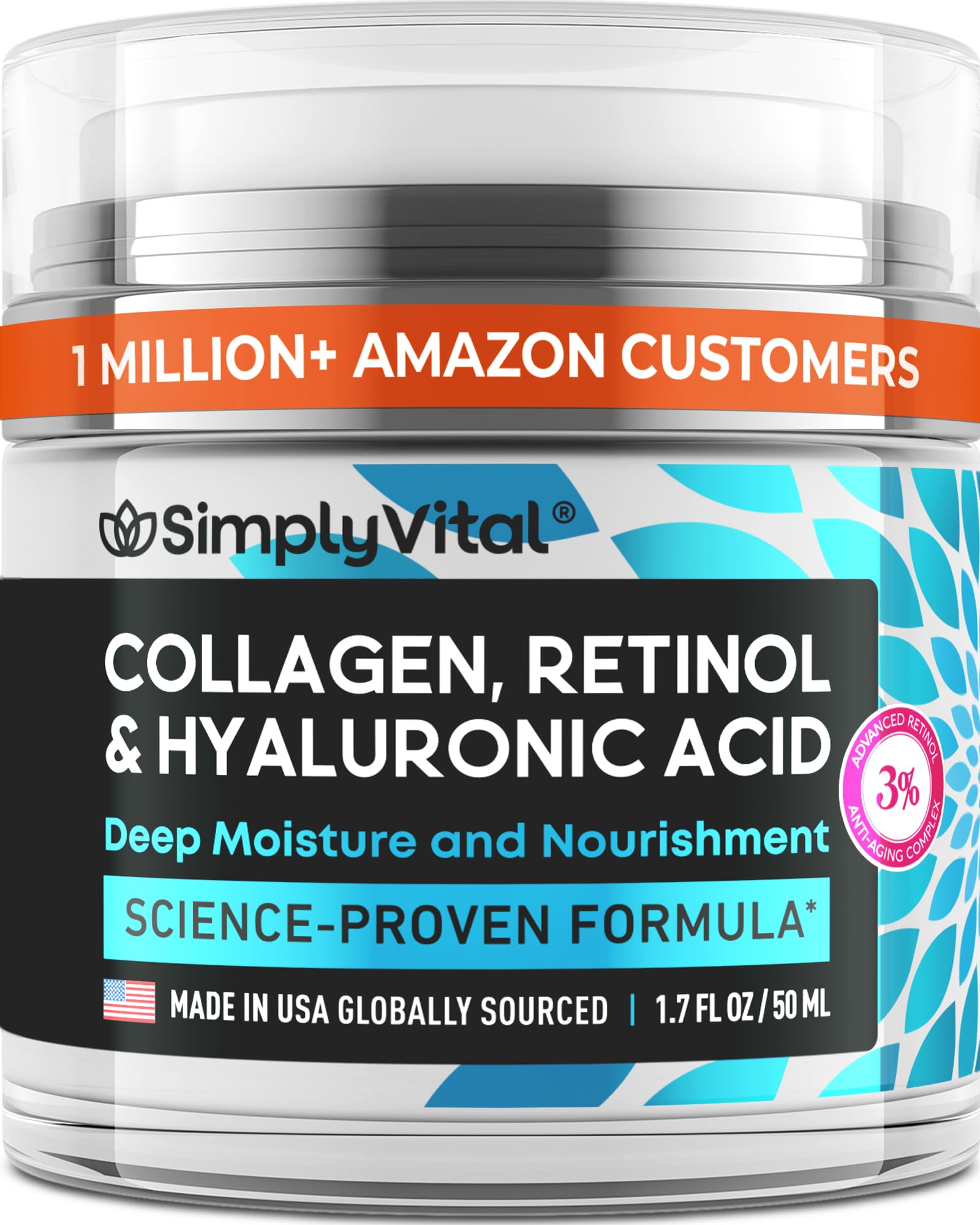 Anti-Aging Face Moisturizer with Retinol, Collagen & Hyaluronic Acid - Made in USA