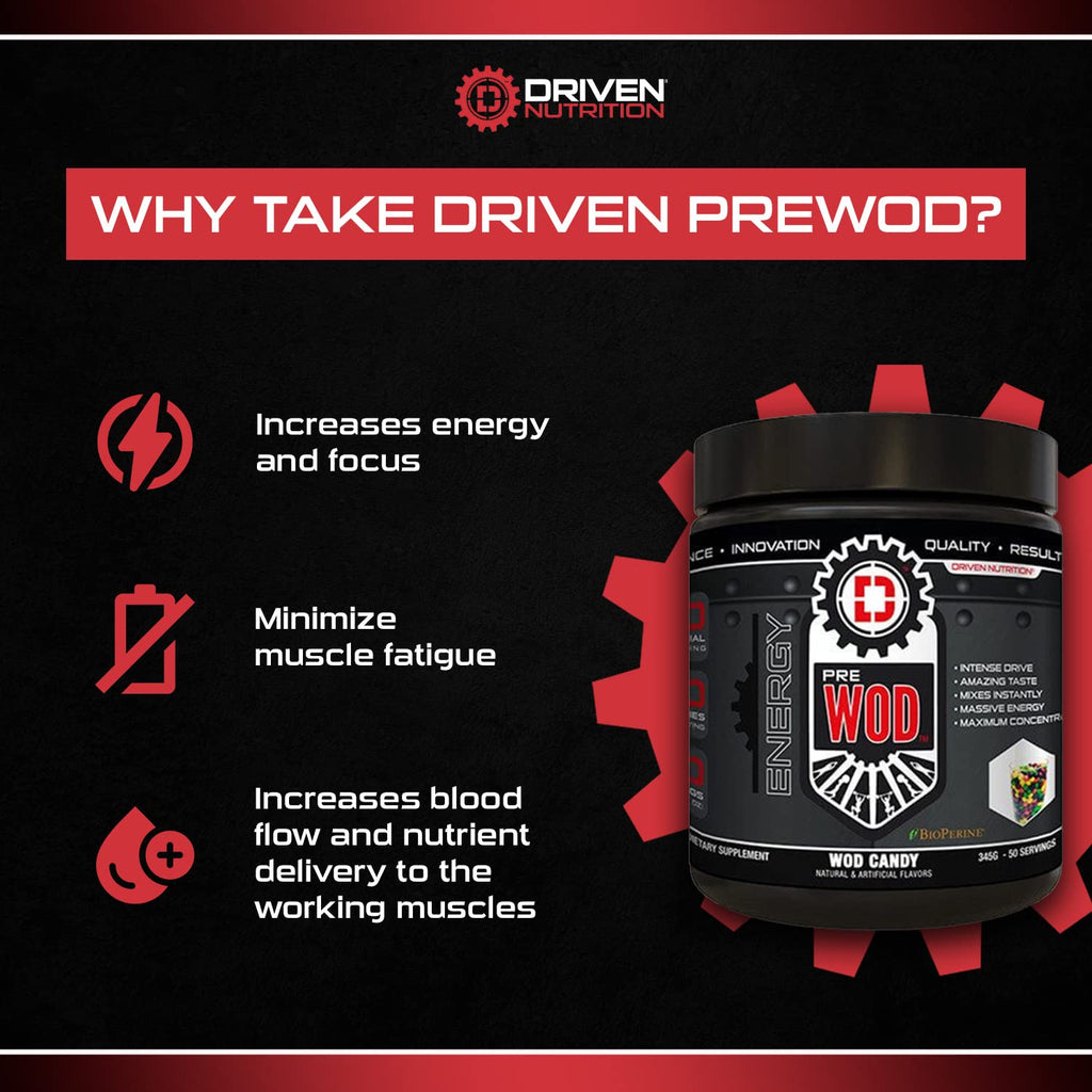 Driven PREWOD Energy Matrix, 50 Servings - Pre-Workout Supplement with Caffeine & Beta-Alanine - Energy, Focus, Strength, & Endurance for High-Intensity Training & Weight Lifting - Green Apple