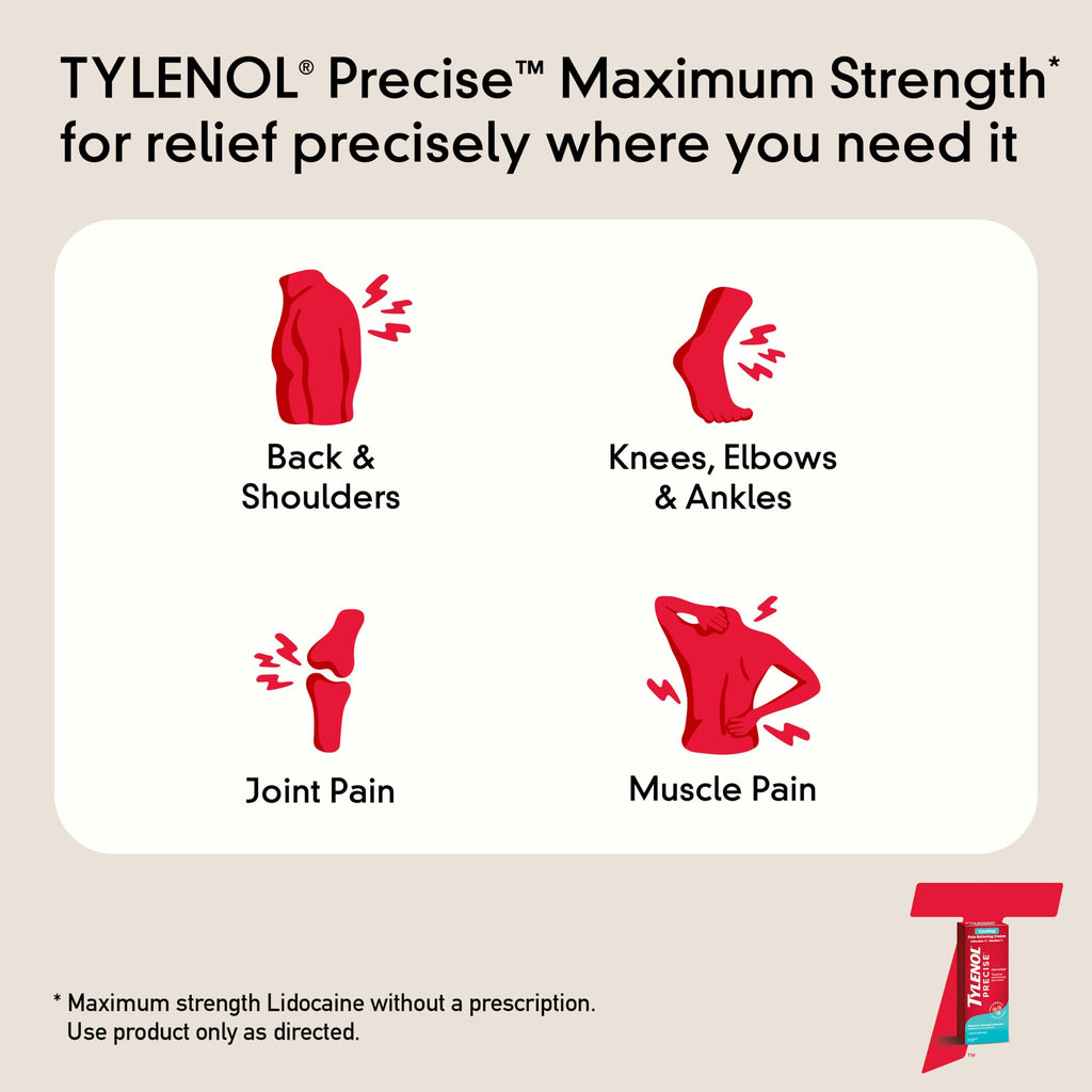 Tylenol Precise Cream, Cooling Sensation Pain Relief, Roll‑On, Lidocaine 4%, Menthol 1%, Targeted Maximum OTC Strength Combination for Back, Muscle and Joint, Numbing Cream Rollerball Applicator, 4 oz Tylenol buy supplements Au