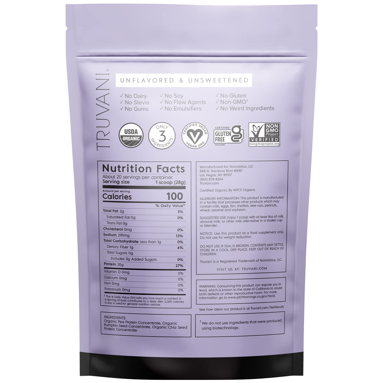 Truvani Organic Vegan Protein Powder Unflavored - 20g of Plant Based Protein, Organic TruvaniBuy Supplements Australia