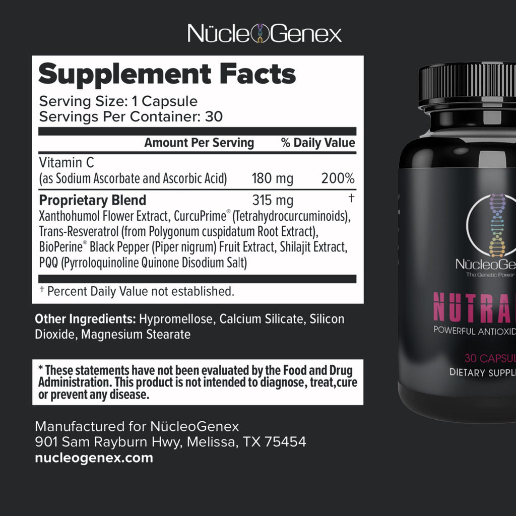 Nucleogenex - Nutralize - The Key to Supporting a Healthy Aging Process and Immune System - Potent Blend for Powerful Cell Protection - Xanthohumol, CurcuPrime, C-60 Complex, PureQQ - 30 Capsules NucleOGenex buy supplements Au
