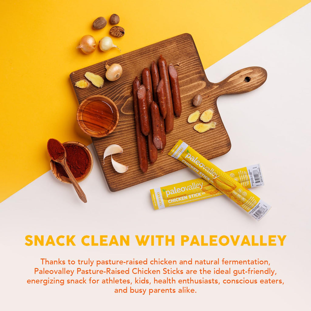Paleovalley Pasture-Raised Chicken Sticks – 10 Pack – 7g Protein per Stick – Keto-Friendly, Paleo, Gluten-Free, Nitrate-Free – On-the-Go Snack (10 Pack, Teriyaki) PaleovalleyBuy Supplements Australia