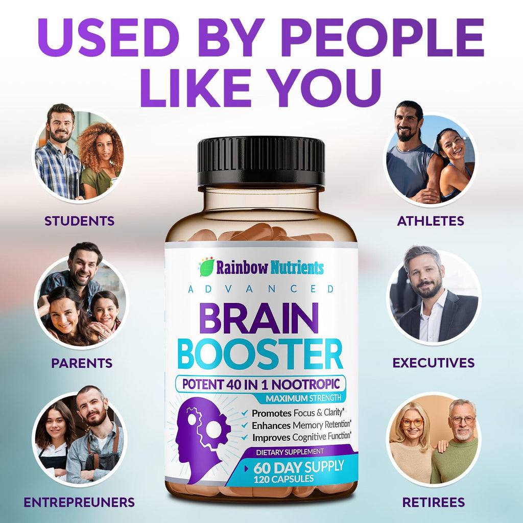 40-in-1 Brain Booster Supplements for Memory, Focus, Clarity, Energy, Performance | Natural Nootropic Brain Support Supplement with DMAE, Bacopa Monnieri & More | For Men & Women | 120 V Capsules Rainbow Nutrients, LLCBuy Supplements Australia