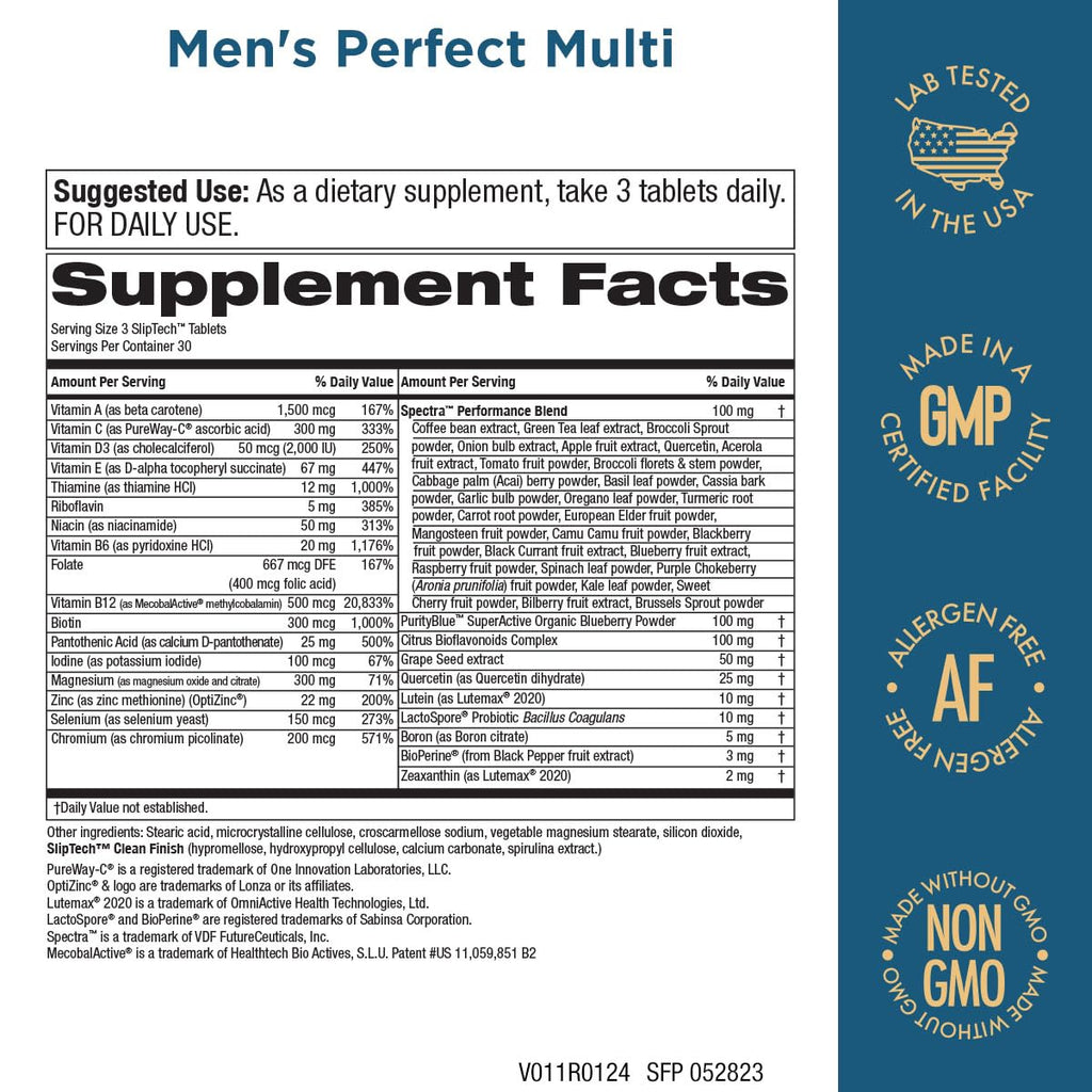 Purity Products Men's Perfect Multi from Vitamins, Minerals and Phytonutrients - Promotes Energy, Vitality and Stamina - Easy to Swallow - 90 Tablets Purity ProductsBuy Supplements Australia