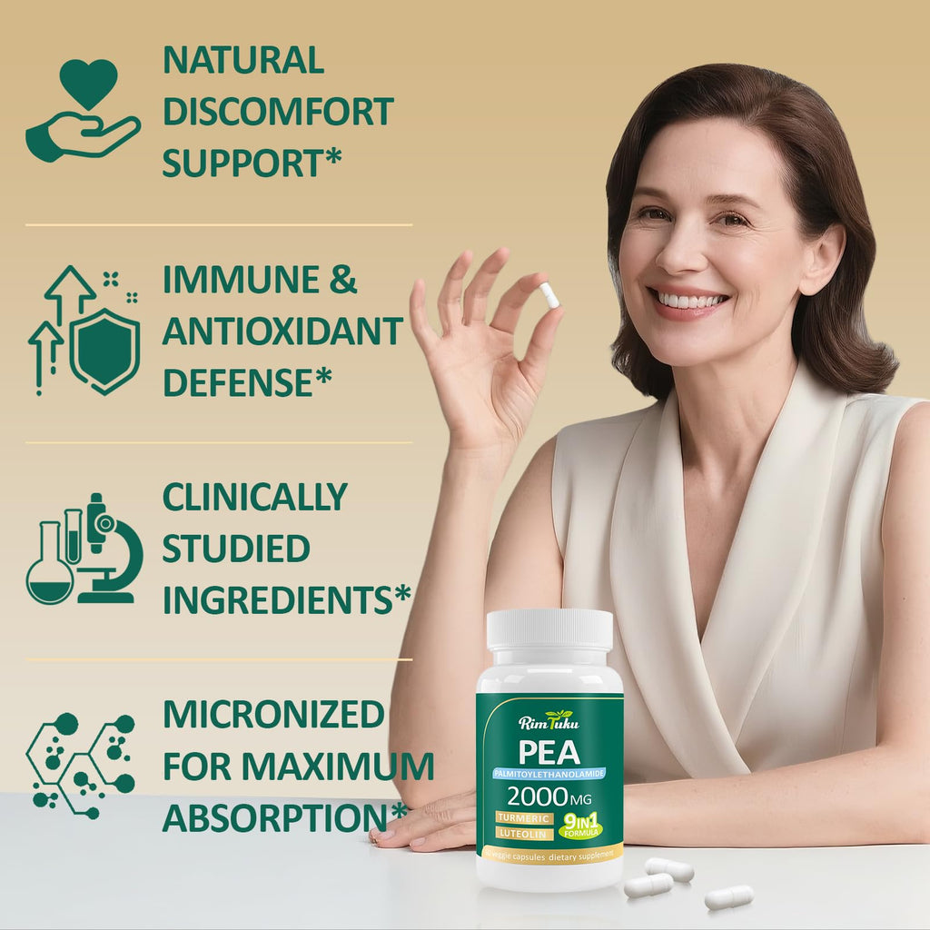 Liposomal Palmitoylethanolamide 2000MG + Luteolin 200MG + Turmeric 200MG & Fisetin 100MG, Micronized Pea 99% Highly Purified Enhanced Absorption Pea Supplement, 120 Capsules RimTukuBuy Supplements Australia