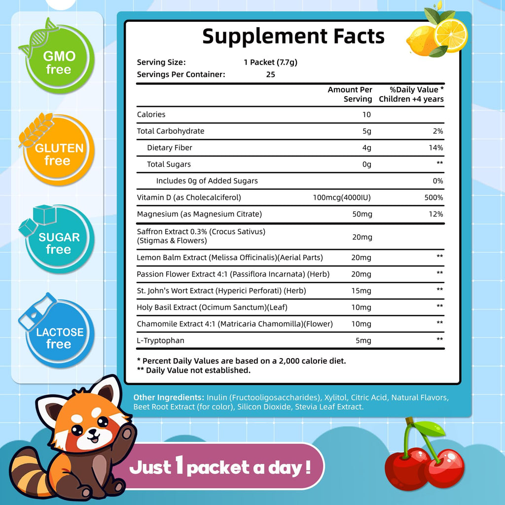 Biorizvo Saffron Drink for Kids - Saffron Exact Drink Mix with GABA, Magnesium & Vitamin D3 - Supports Mood Focus & Sleep, Calms Temper Tantrums, Fruit Punch Drink Sticks Mix for Kids 4+, Sugar-Free Biorizvo buy supplements Au