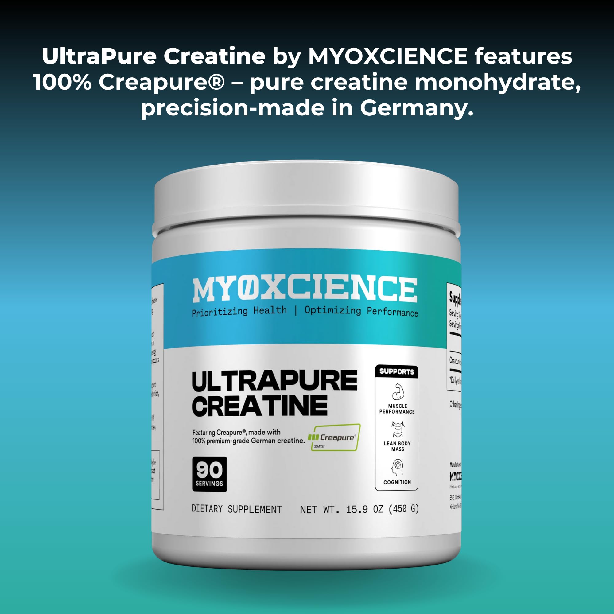 MYOXCIENCE Creapure® Creatine | 5 Grams German Creatine Monohydrate Per Serving | Supports Muscle Performance, Lean Body Mass, & Cognition (90 Serving Jar) MYOXCIENCE buy supplements Au