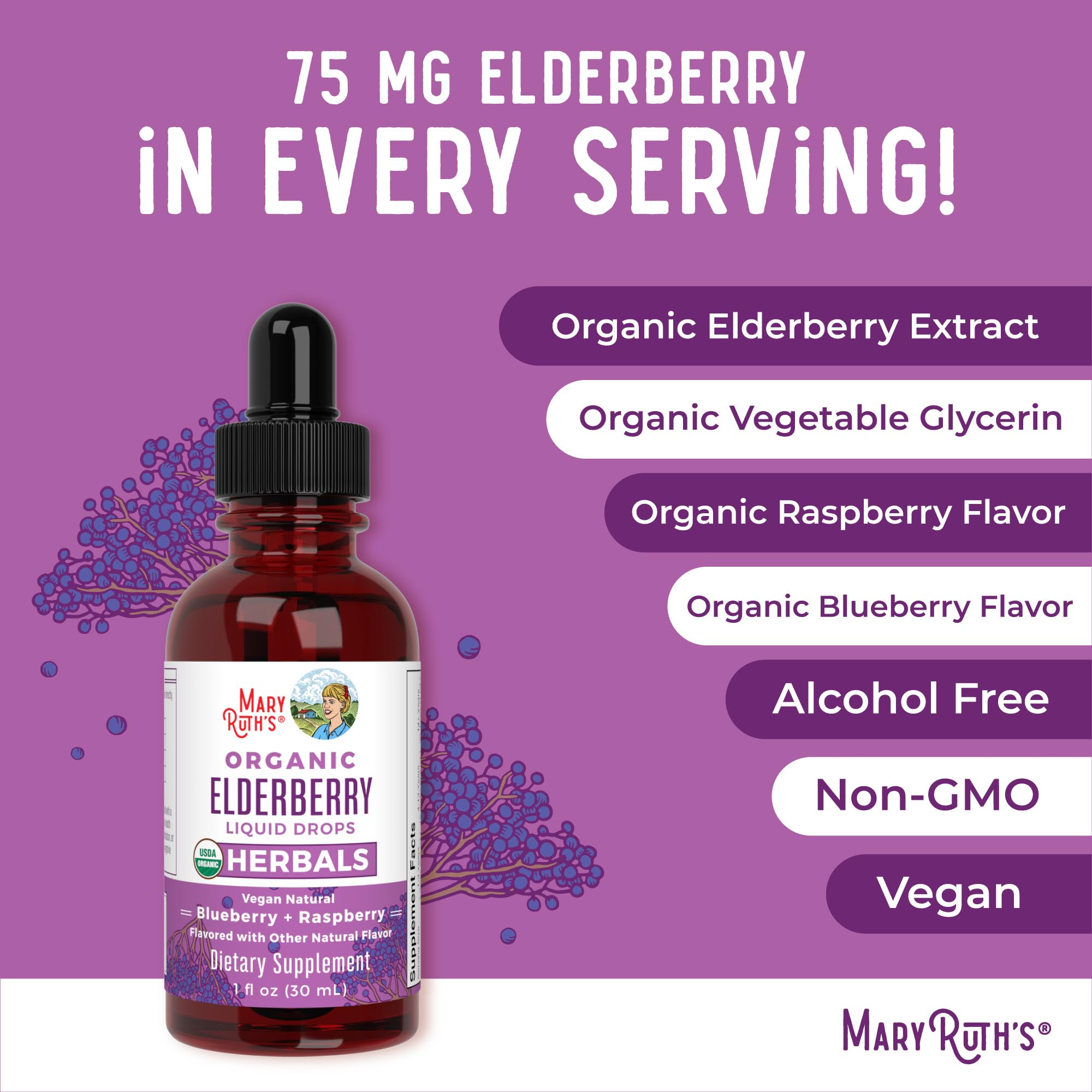 MARYRUTH'S Elderberry Liquid Drops for Adults & Kids | Immune Support | Antioxidant | Overall Wellness | Elder Berry Extract | USDA Organic | Sugar Free | Vegan | Non-GMO | Gluten Free | 1 Fl Oz MARYRUTH'SBuy Supplements Australia