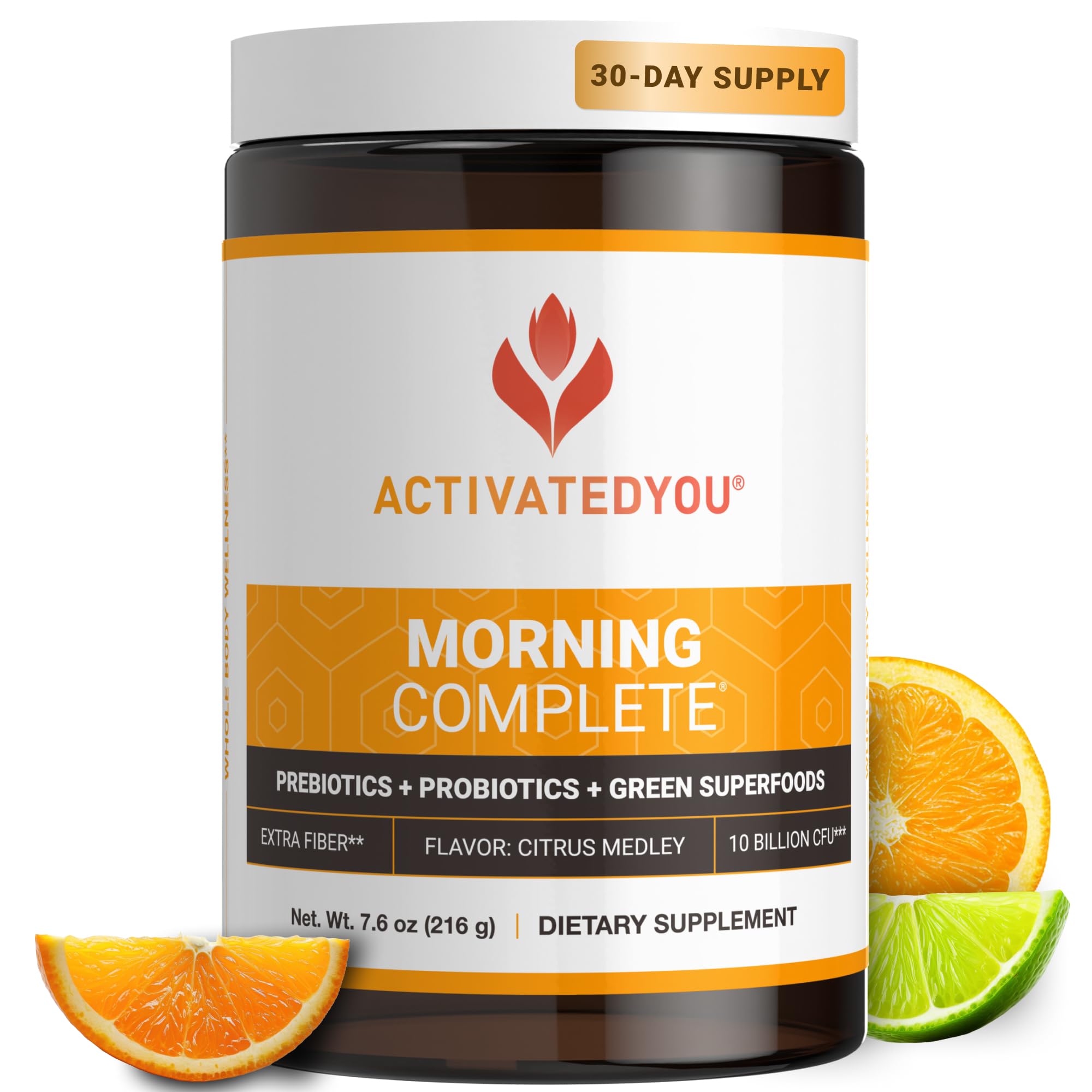 ACTIVATEDYOU Morning Complete Daily Wellness Greens Superfood Drink Mix for Gut Health w/Prebiotics, Probiotics, Antioxidants, Green Superfoods