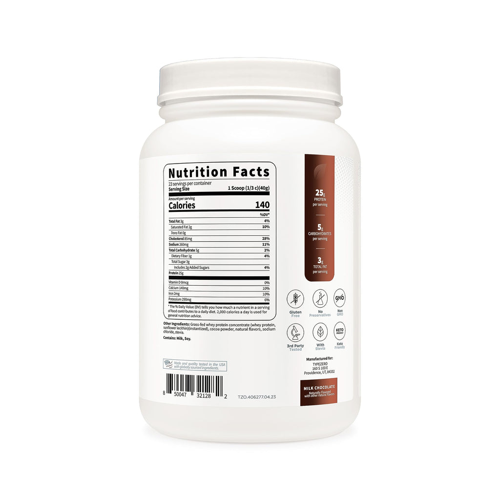 Type Zero Grass Fed Whey Protein Concentrate Powder (Chocolate, 2LBS) - Gluten Free Type ZeroBuy Supplements Australia