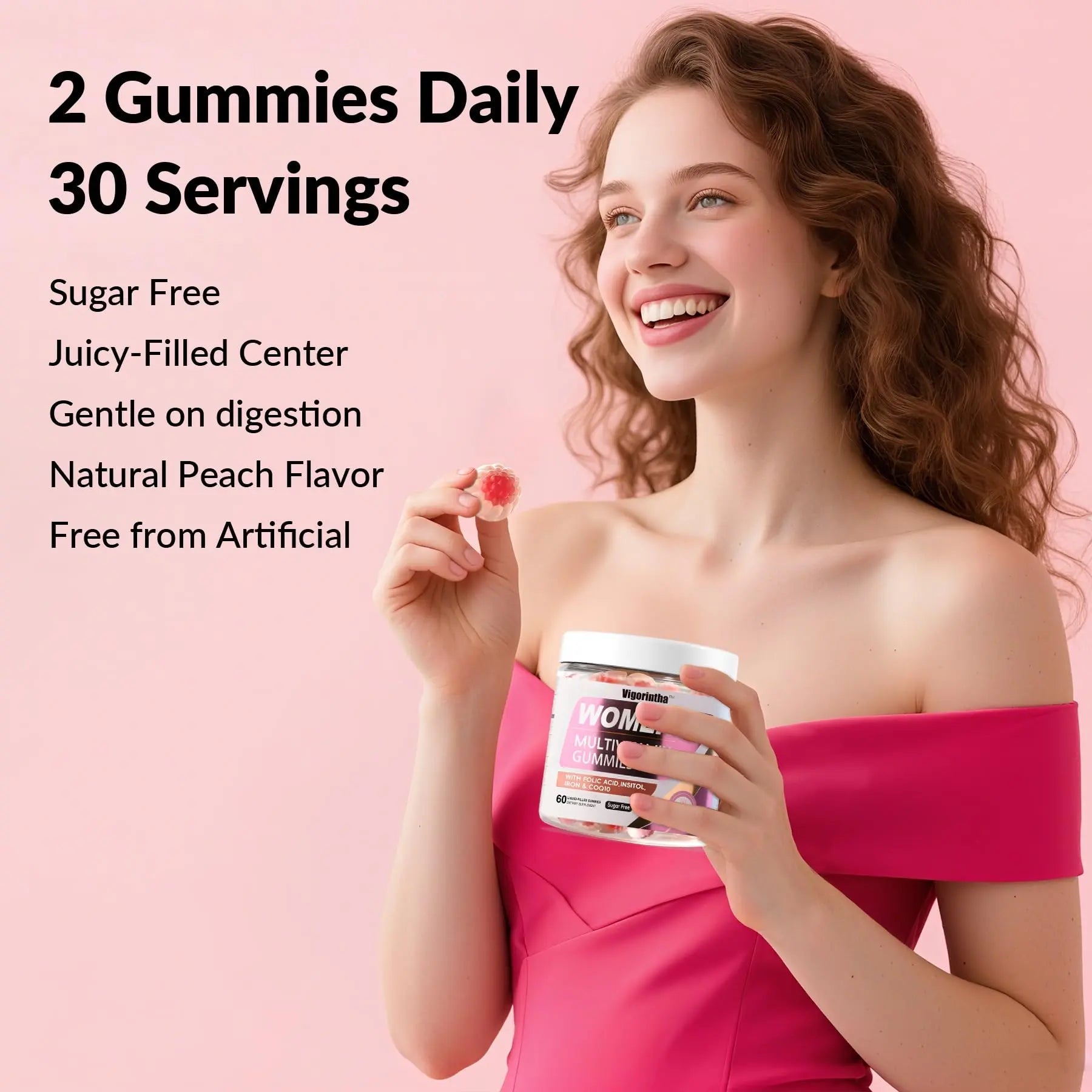 Vigorintha 2 Pack Sugar Free Womens Multivitamin Gummies with 19 Multi Vitamins & Minerals,Iron,Calcium,Folate,Biotin,Inositol Vigorintha