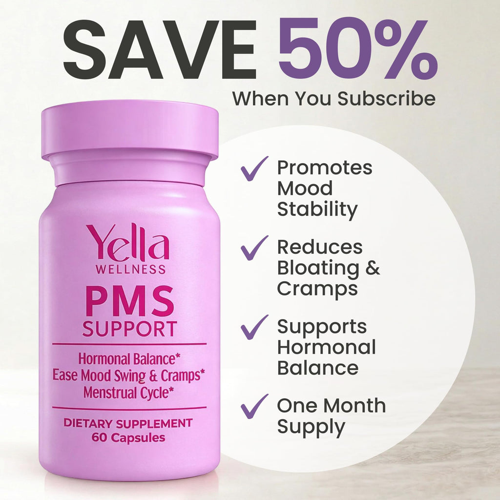 YELLA WELLNESS Hormone Balance for Women - PMS Support Supplement for Women w/Chaste Tree, Dong Quai and Ashwagandha- PMS and Menopause Relief for Bloating, Cramps and Mood Swings- (60ct) YELLA WELLNESSBuy Supplements Australia