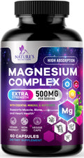 Supplement bottle labeled 'Magnesium Complex' by Nature's Nutrition on a black background.