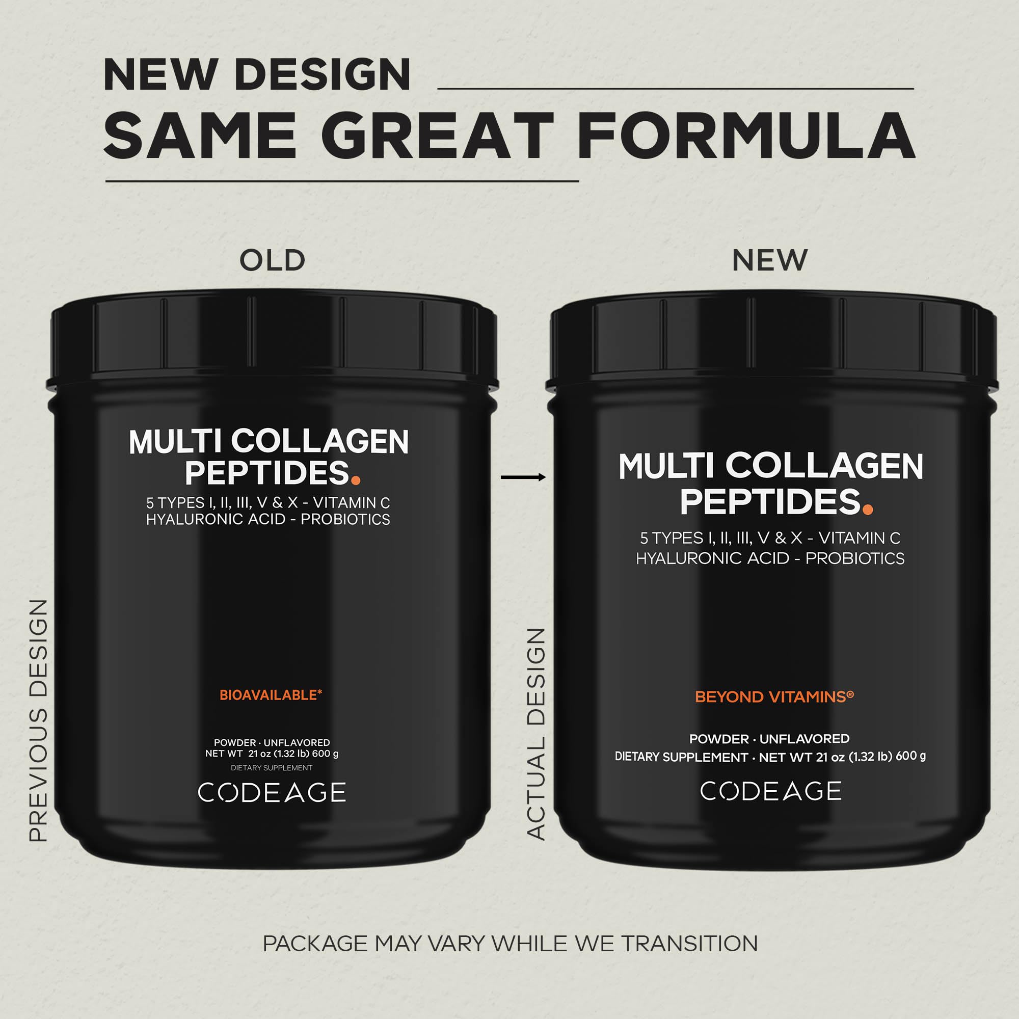 Codeage Multi Collagen Peptides + Probiotics Black Edition, Vitamin C, Hyaluronic Acid Powder Supplement, Grass-Fed, Pasture-Raised, Hydrolyzed, Zero Carbs, Type I, II, III, V & X, Unflavored, 21oz CodeageBuy Supplements Australia