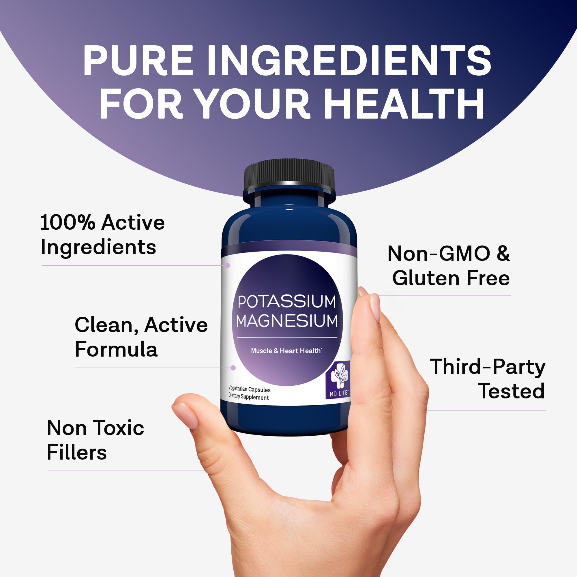 MD. Life Potassium Magnesium Supplement - 30 Capsules - High Absorption Magnesium Complex - Potassium Supplement to Support Vascular Health & Leg Cramp MD.LIFEBuy Supplements Australia