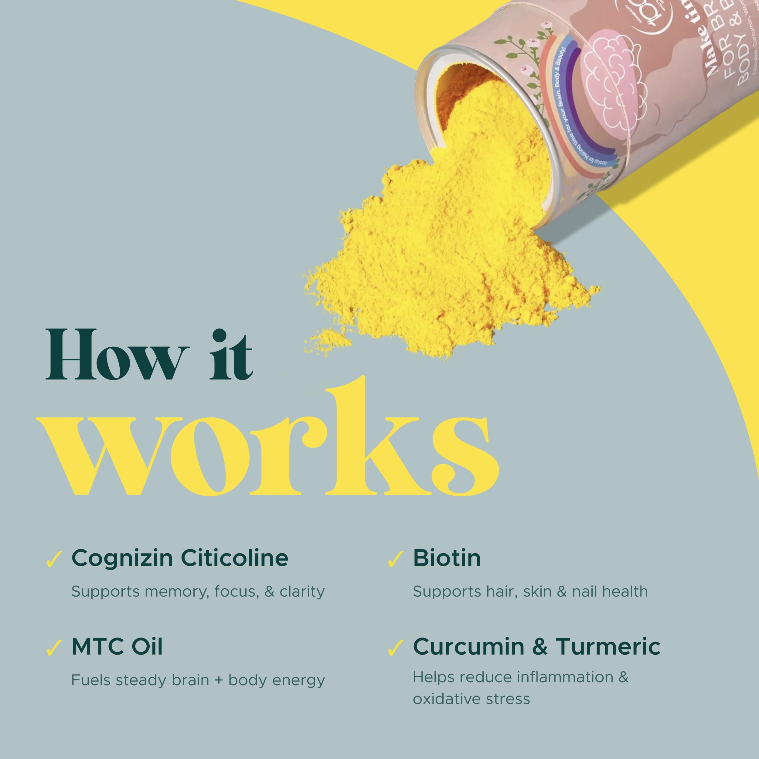 MAKE TIME Brain Health Powder Supplement for Women for Mood, Focus & Energy Boost | Cognizin, Biotin, Vitamin B6, B12, MCTs, Acetyl-L-carnitine, and Curcumin 7.4 oz (30 Servings) MAKE TIMEBuy Supplements Australia