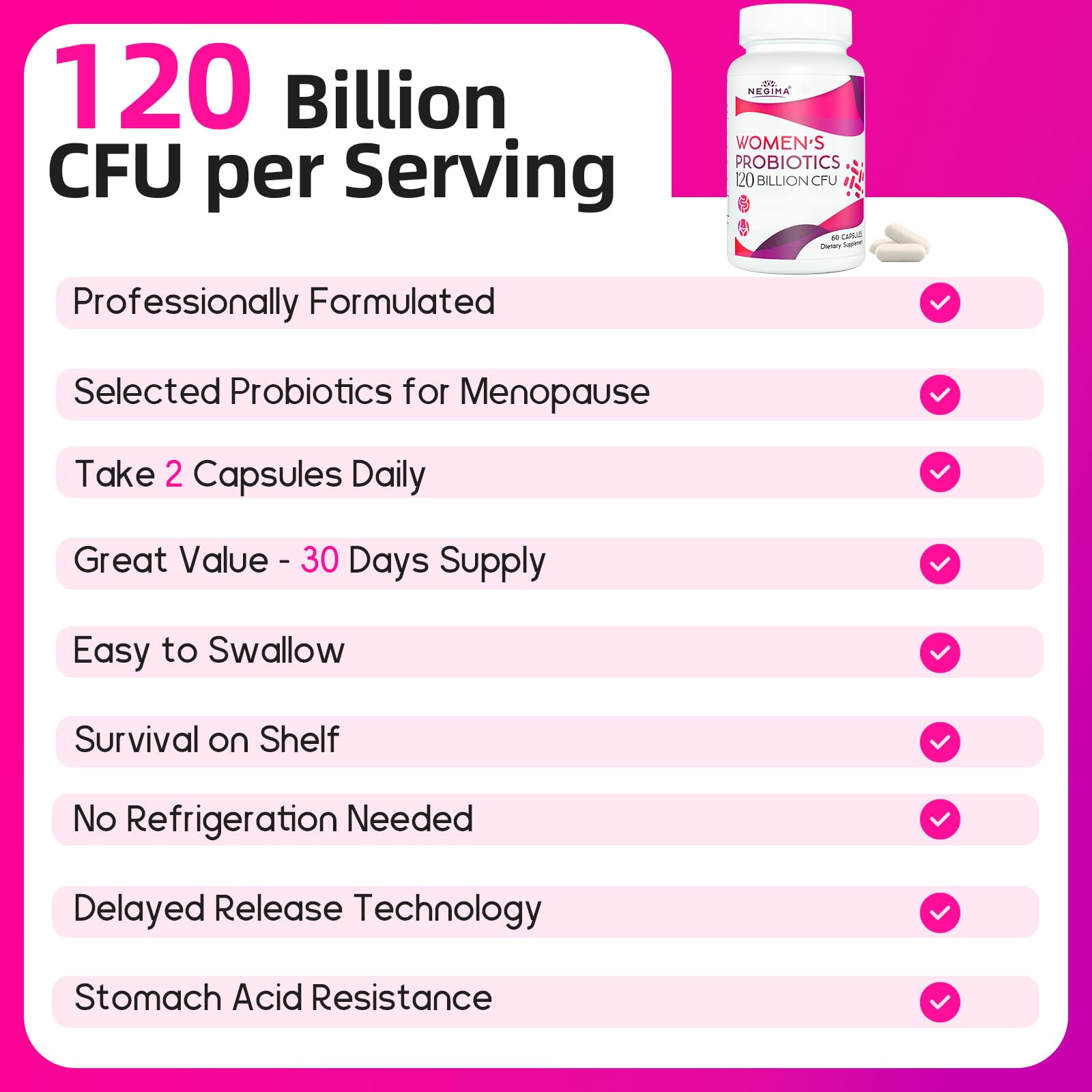 Negima Menopause Supplements for Women, 120 Billion CFUs Probiotics for Women, 13-in-1 Herbs & Botanicals Complex, for Menopause - 60 Caps NegimaBuy Supplements Australia