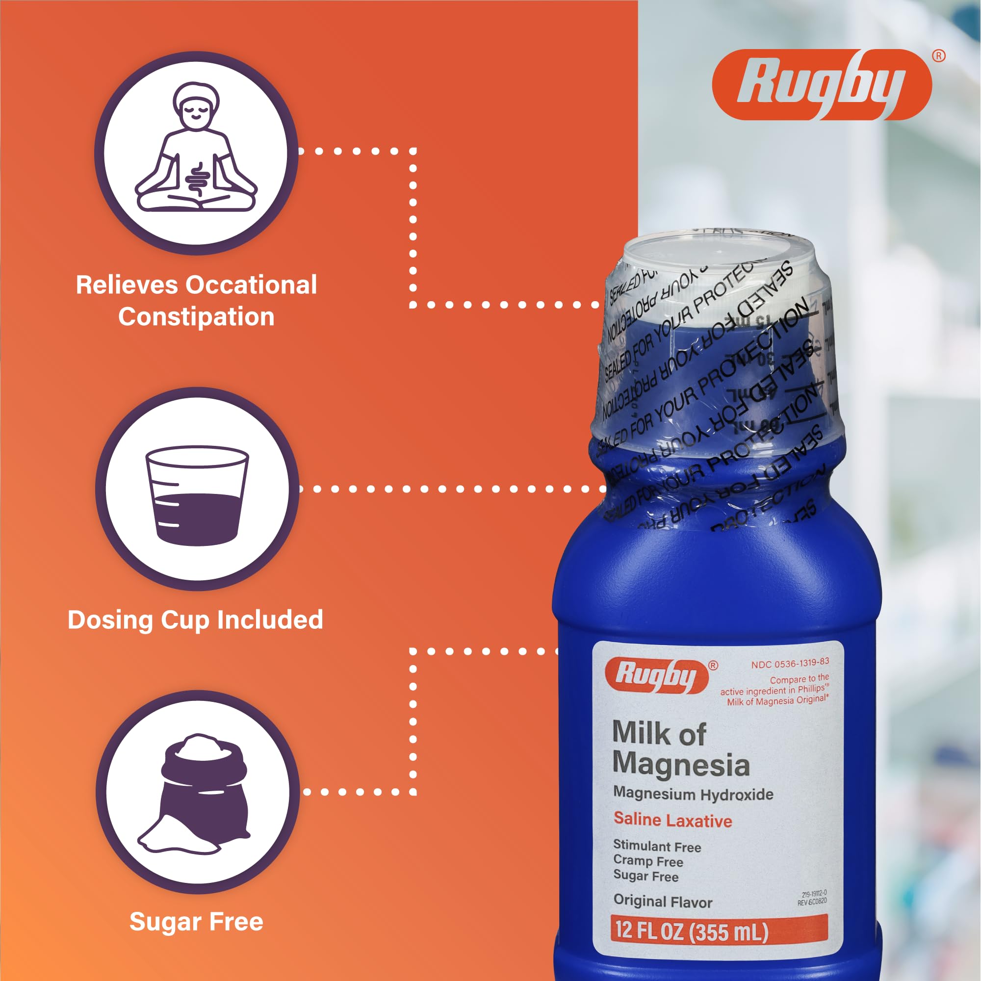 Rugby Milk of Magnesia Magnesium Hydroxide Saline Laxative – Stimulant, Cramp & Sugar-Free - Original Flavor – 12 Fl Oz RUGBY LABORATORIESBuy Supplements Australia