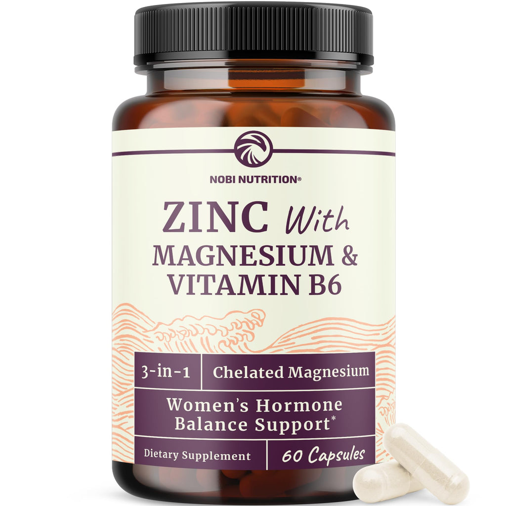 Zinc and Magnesium Supplement with Vitamin B6 | Women’s Hormone Balance, Menstrual Cycle & Immune Support | High Absorption Chelated Magnesium Glycinate with Zinc Picolinate and VIT B6 | 60 Ct Nobi NutritionBuy Supplements Australia