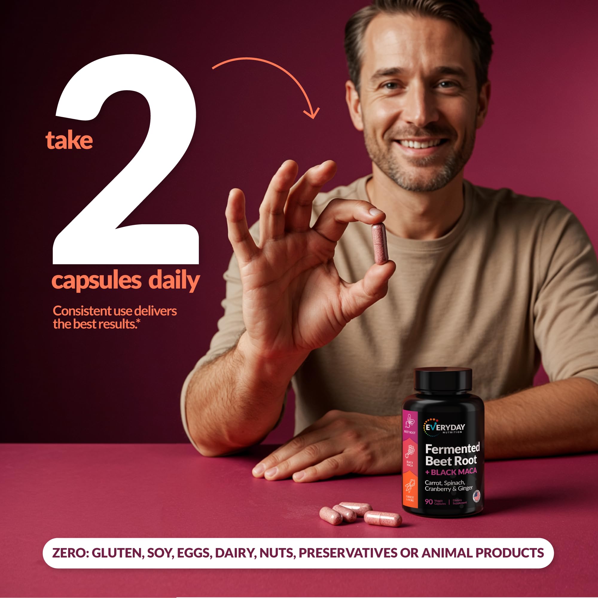 EVERYDAY NUTRITION Organic Fermented Beet Root & Black Maca Capsules with Carrot, Spinach, Cranberry & Ginger | Superfood for Energy, Stamina & Wellness | 90 Veggie Capsules | Made in USA EVERYDAY NUTRITIONBuy Supplements Australia