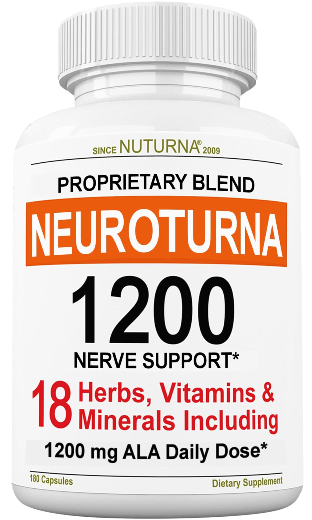 Neuroturna Support Supplement with 1200 mg Pure Alpha Lipoic Acid - Maximum Strength Formula with ALA + Vitamins + Minerals + Herbs - Best Natural Support - 180 Capsules NuturnaBuy Supplements Australia