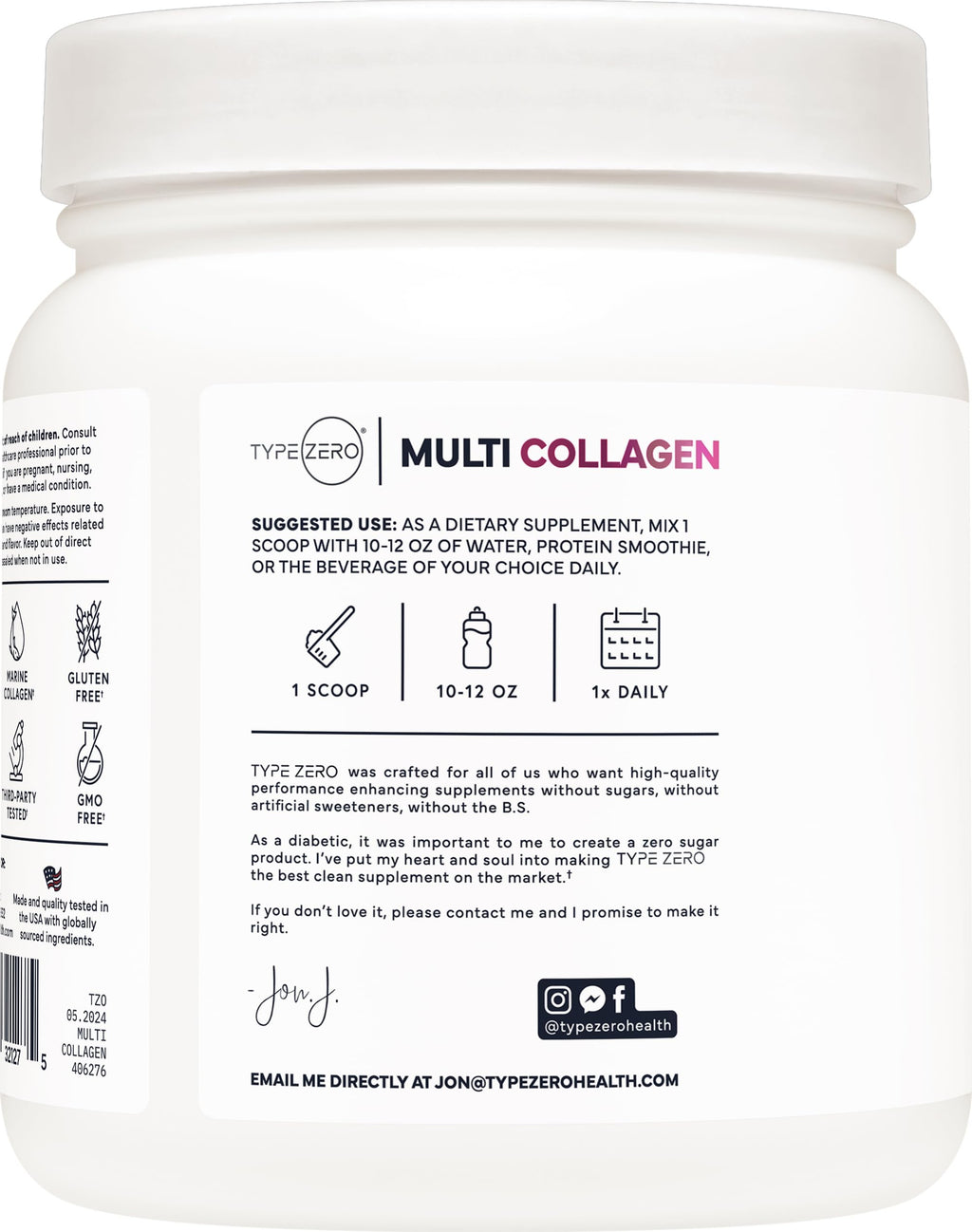 Type Zero Multi Collagen Powder 30 Servings (Unflavored) - Types I, II, III, V, & X Collagen Peptides + Hyaluronic Acid, VIT C, Biotin Type ZeroBuy Supplements Australia