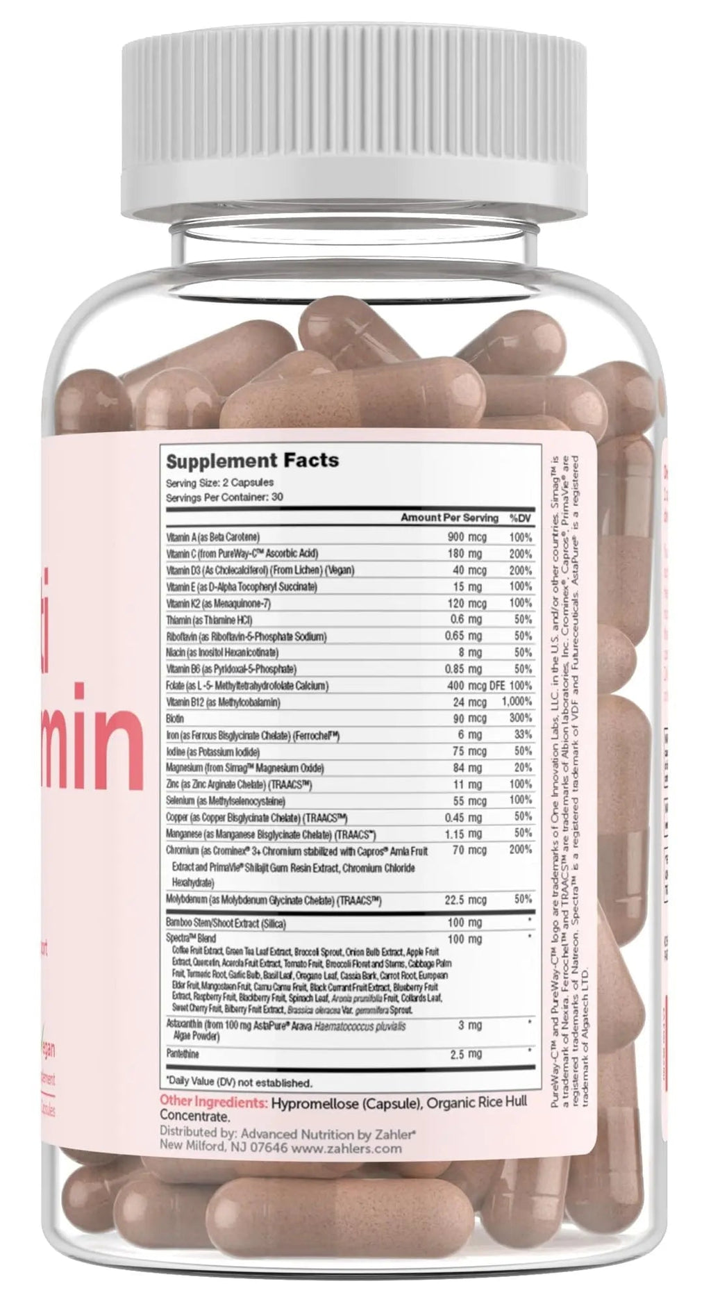 Zahler Multivitamin Beauty + Skin Hair and Nails Support, Multivitamin for Women and Men with Iron, Certified Kosher, 60 Capsules Zahler