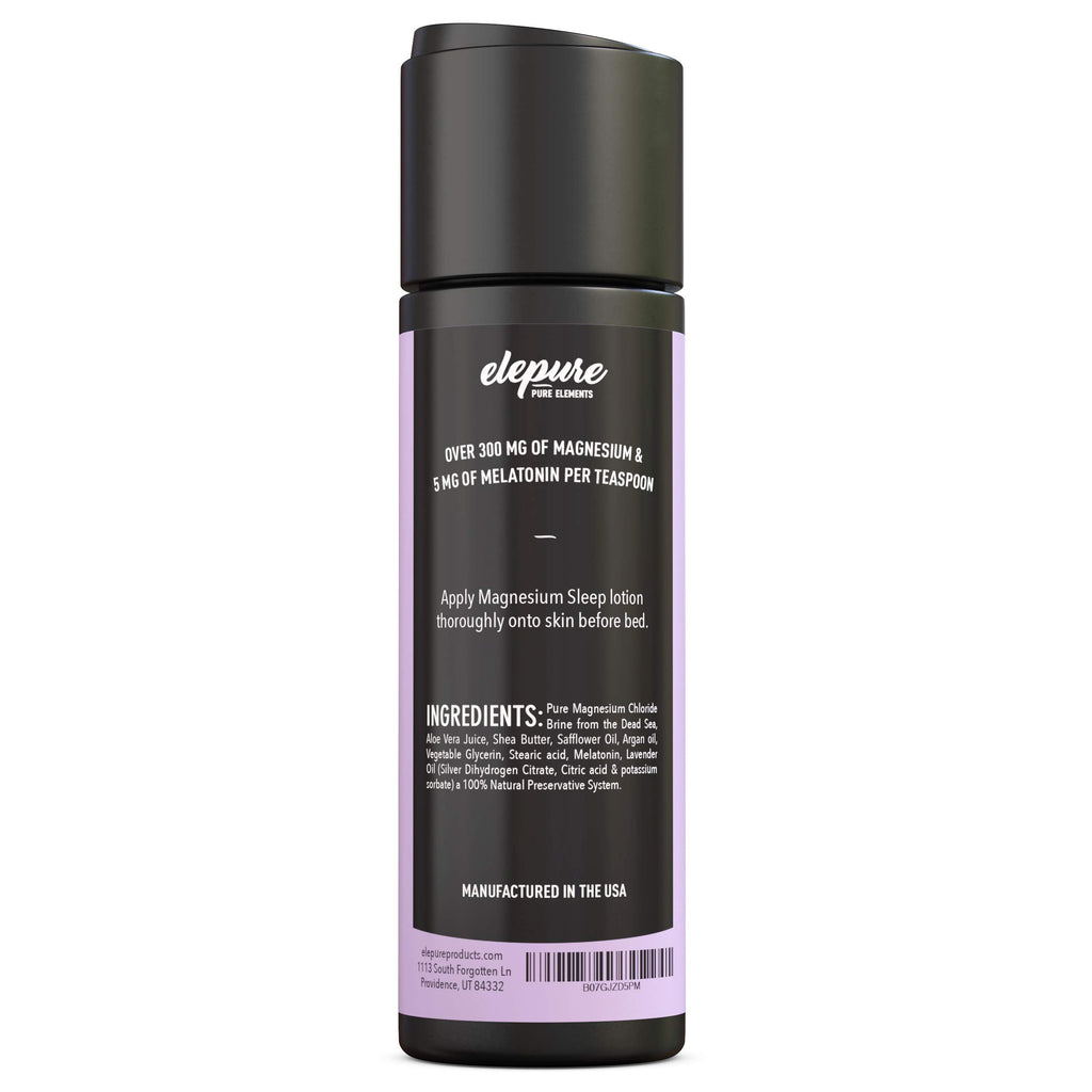 Elepure Pure Elements Magnesium Sleep Lotion with Lavender and Melatonin - Topical Application Night Cream- High Potency - Organic Materials - Large Size - Great Value - 8 fl. oz Elepure Pure ElementsBuy Supplements Australia