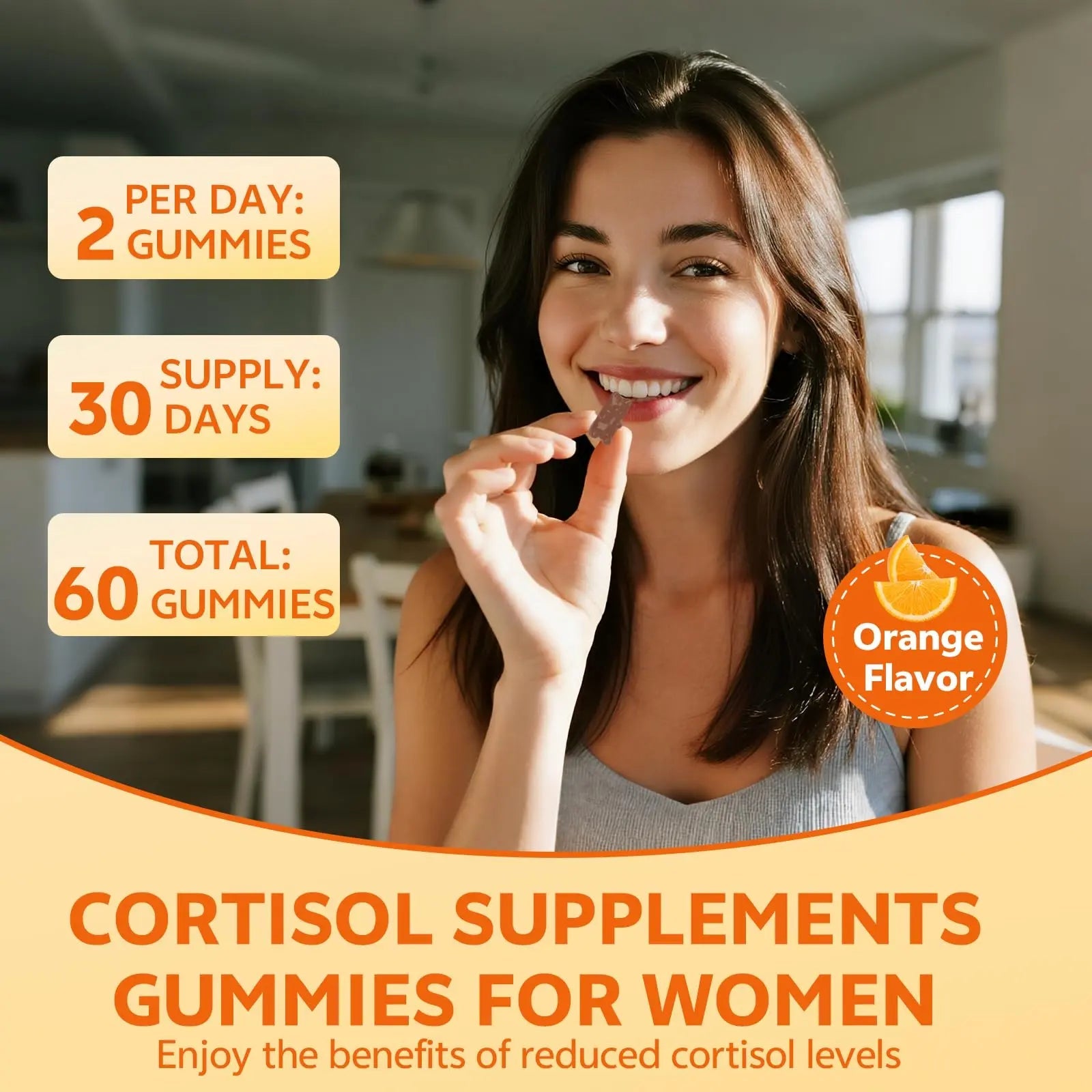 15-in-1 Cortisol Gummies, Cortisol Supplements with Magnesium Glycinate Ashwagandha Rhodiola Rose and L-theanine Complex for Relaxation, Zzz Support and Cortisol Levels, Orange Flavor, 60 Count HUUAYAOBuy Supplements Australia