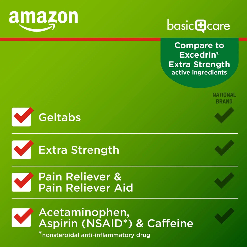 Amazon Basic Care Extra Strength Headache Relief Geltabs, Pain Reliever for Arthritis, Menstrual Pain and Cramps, 80 Count Amazon Basic CareBuy Supplements Australia