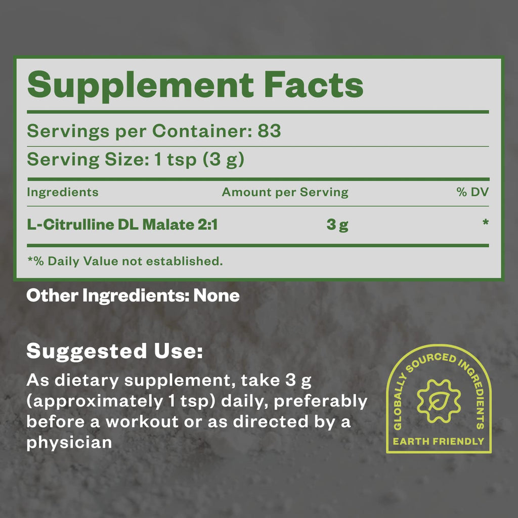 Purisure L-Ctrulline Powder 250g, Premium Citrulline 2:1 Malate Supplement for Strength Performance and Energy, Pre-Workout Citrulline Malate Powder - Enhance Muscle Pumps and Recovery - 83 Servings