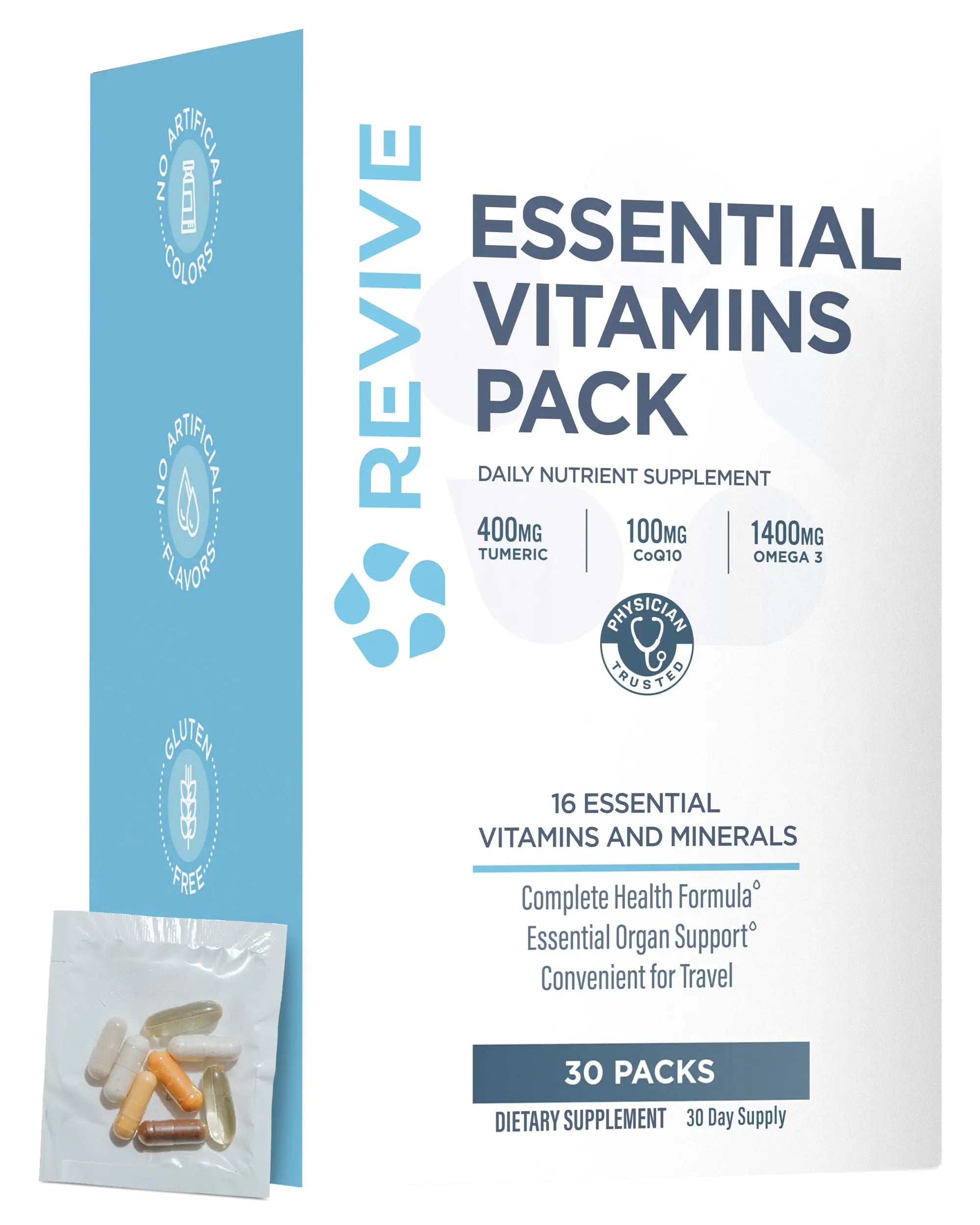 Revive MD Essential Vitamin Packs for Men & Women – Daily Multivitamin Packets with Arjuna & Turmeric Extract – Supports Heart, Joint & Organ Health Revive