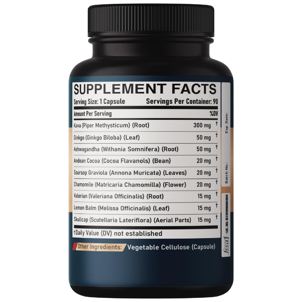 DEDICAD Kava Kava Capsules - 3 Month Supply - 9 Herbs with Ginkgo Biloba, Ashwagandha Root, Andean Cocoa, Graviola Leaf, Chamomile, Valerian, Lemon Balm & Skullcap - Support Mood & Immune - 90 Pills DEDICAD buy supplements Au