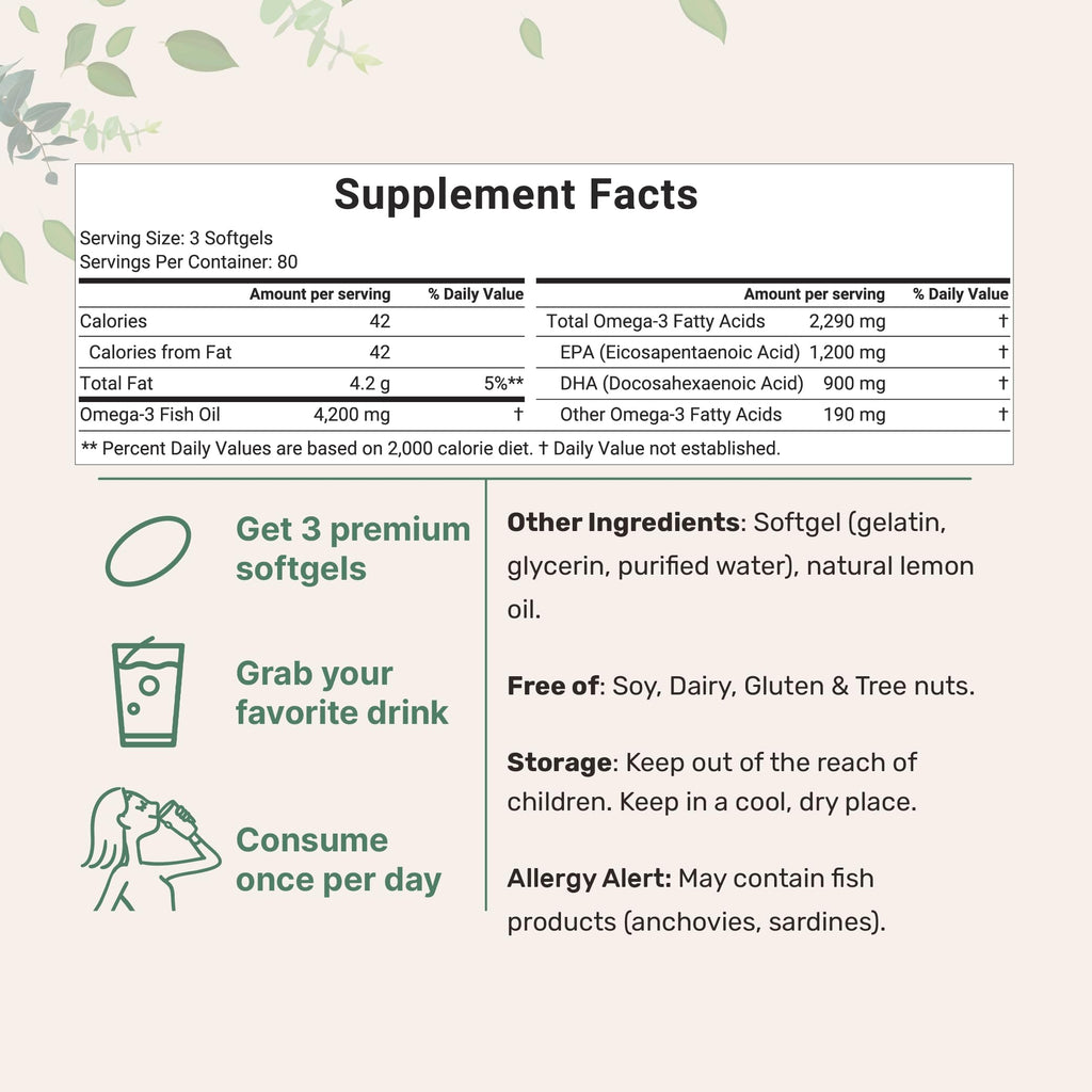 Triple Strength Omega 3 Fish Oil Supplements 4200mg Per Serving, 240 Softgels Micro IngredientsBuy Supplements Australia