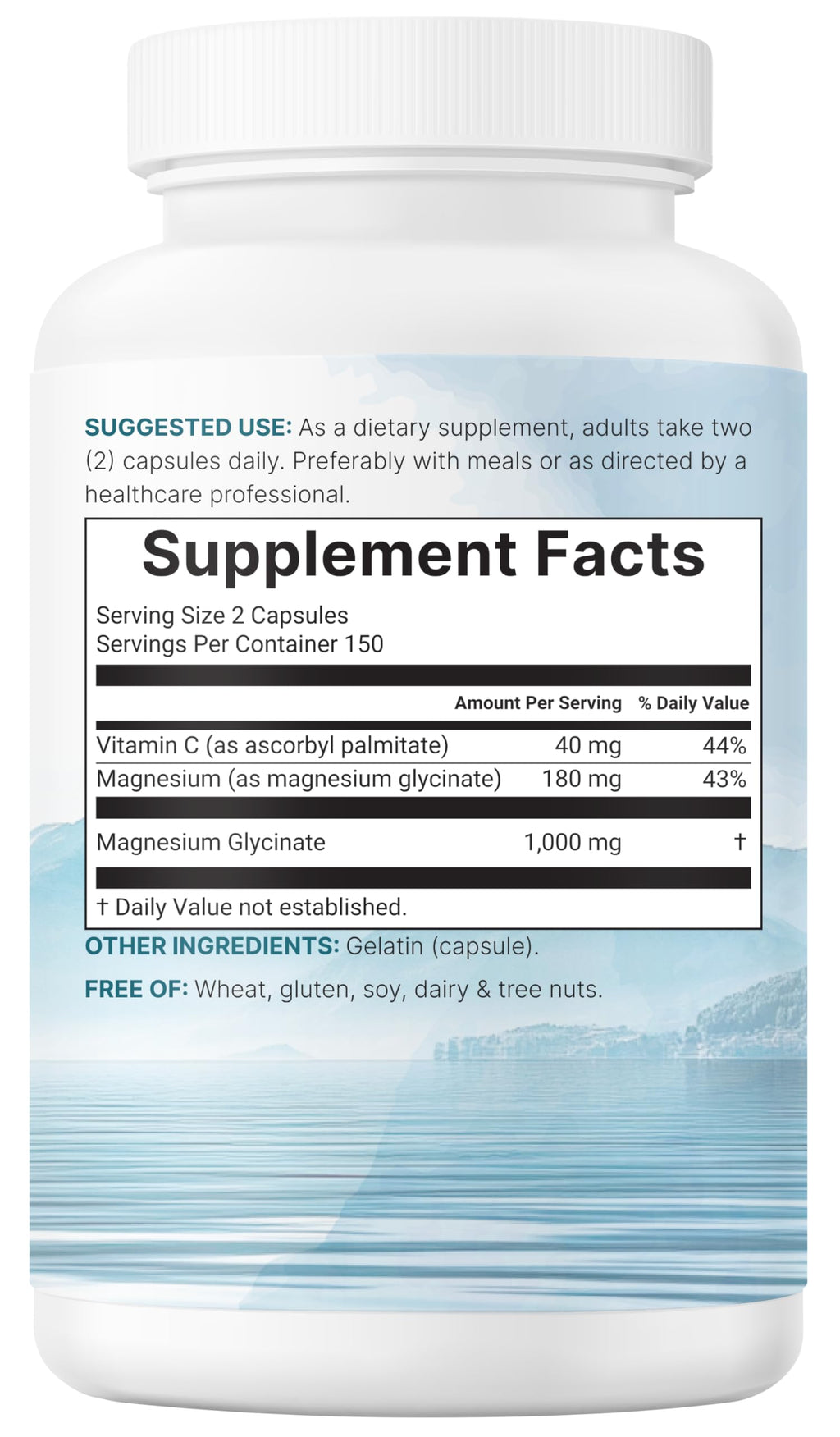 Pure Magnesium Glycinate 1,000mg, 300 Capsules | 100% Chelated for Max Absorption | Enhanced with Vitamin C | Only Uses Active Ingredients