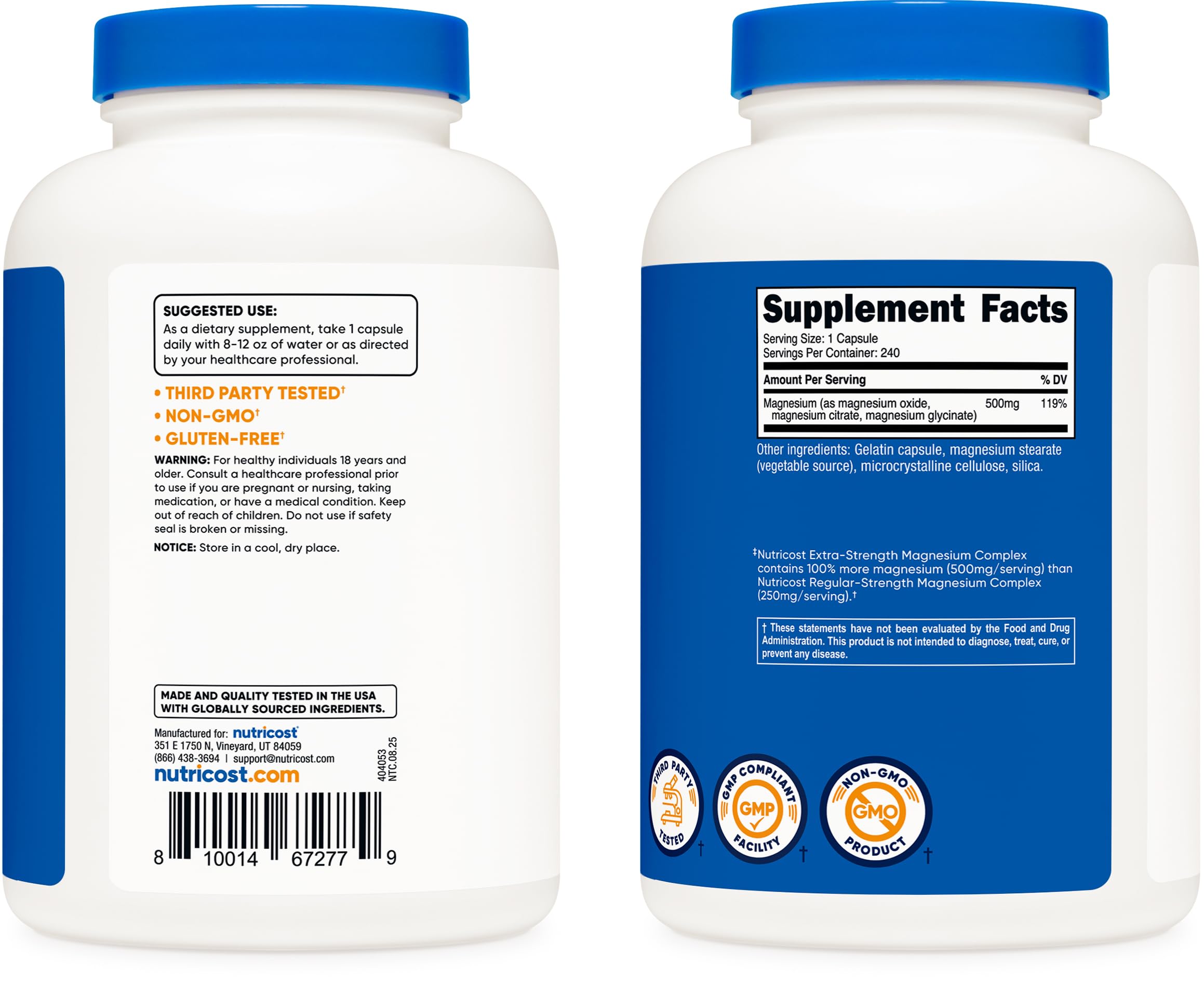 Nutricost Magnesium Complex 500mg, 240 Capsules - Magnesium Oxide, Citrate, and Glycinate - Gluten Free and Non-GMO NutricostBuy Supplements Australia