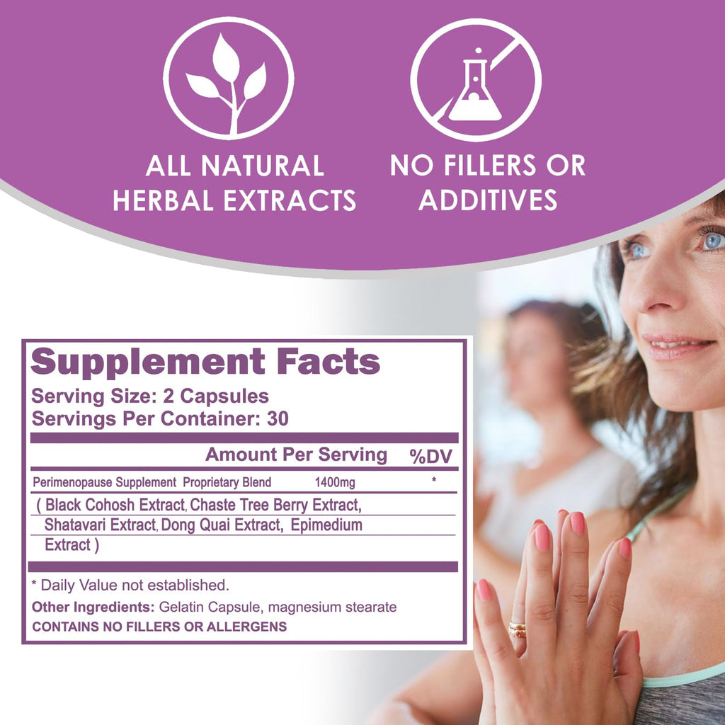 VH Nutrition Perimenopause Supplement for Women | Hot Flash, Mood, and Menstruation Cycle Support | 100% Herbal Formula: Black Cohosh, Vitex, & Shatavari. No Additives, or Fillers VH NutritionBuy Supplements Australia