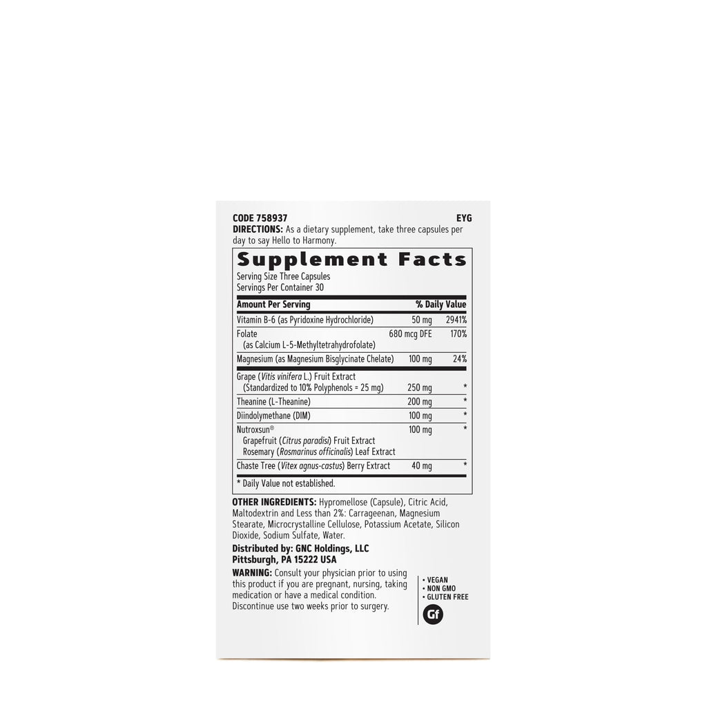 GNC Women's Hello Harmony | Clinically Proven Hormonal Support for Women | Supports Mood, Skin, and Stress Management | Vegan and Gluten Free | 90 Count GNCBuy Supplements Australia