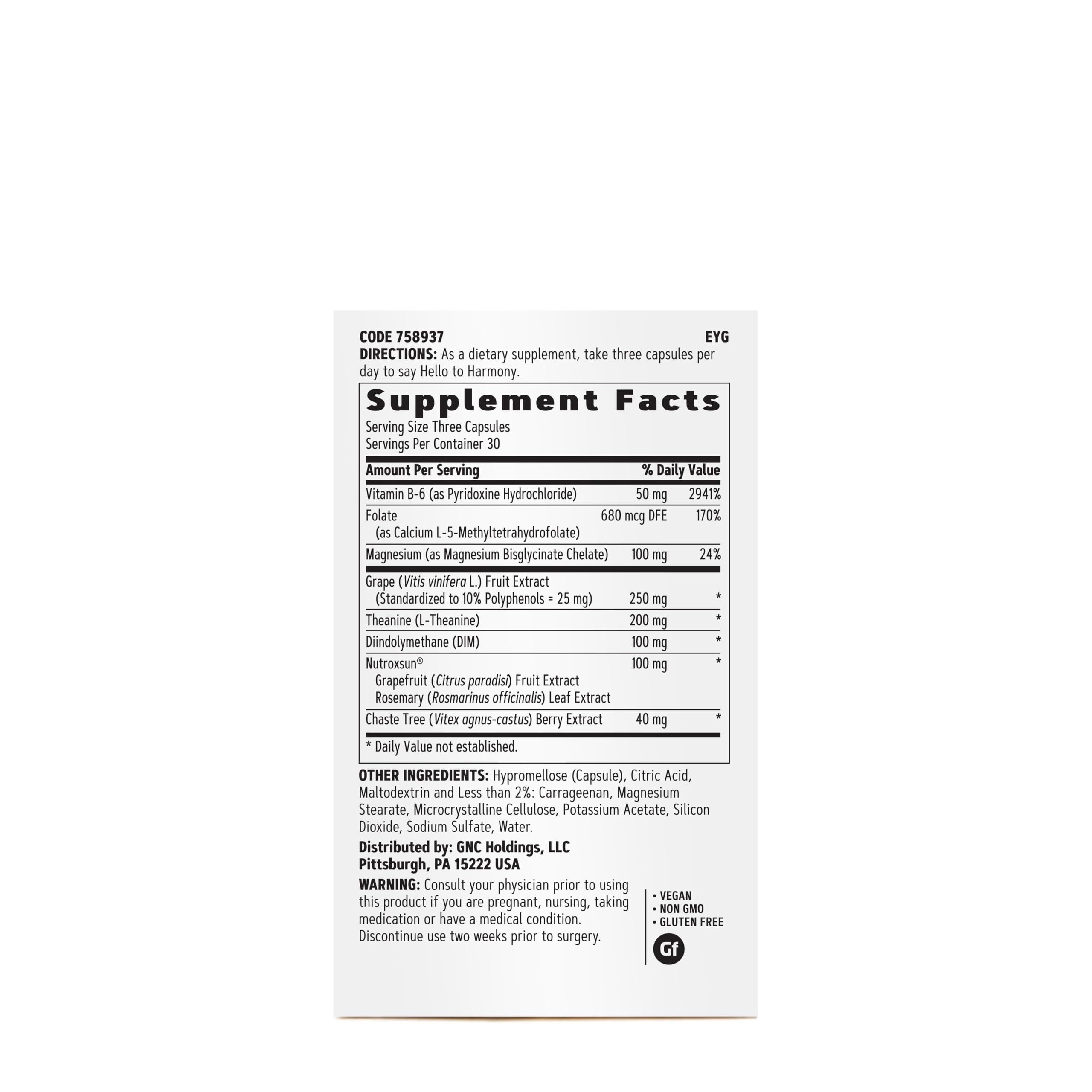 GNC Women's Hello Harmony | Clinically Proven Hormonal Support for Women | Supports Mood, Skin, and Stress Management | Vegan and Gluten Free | 90 Count GNCBuy Supplements Australia