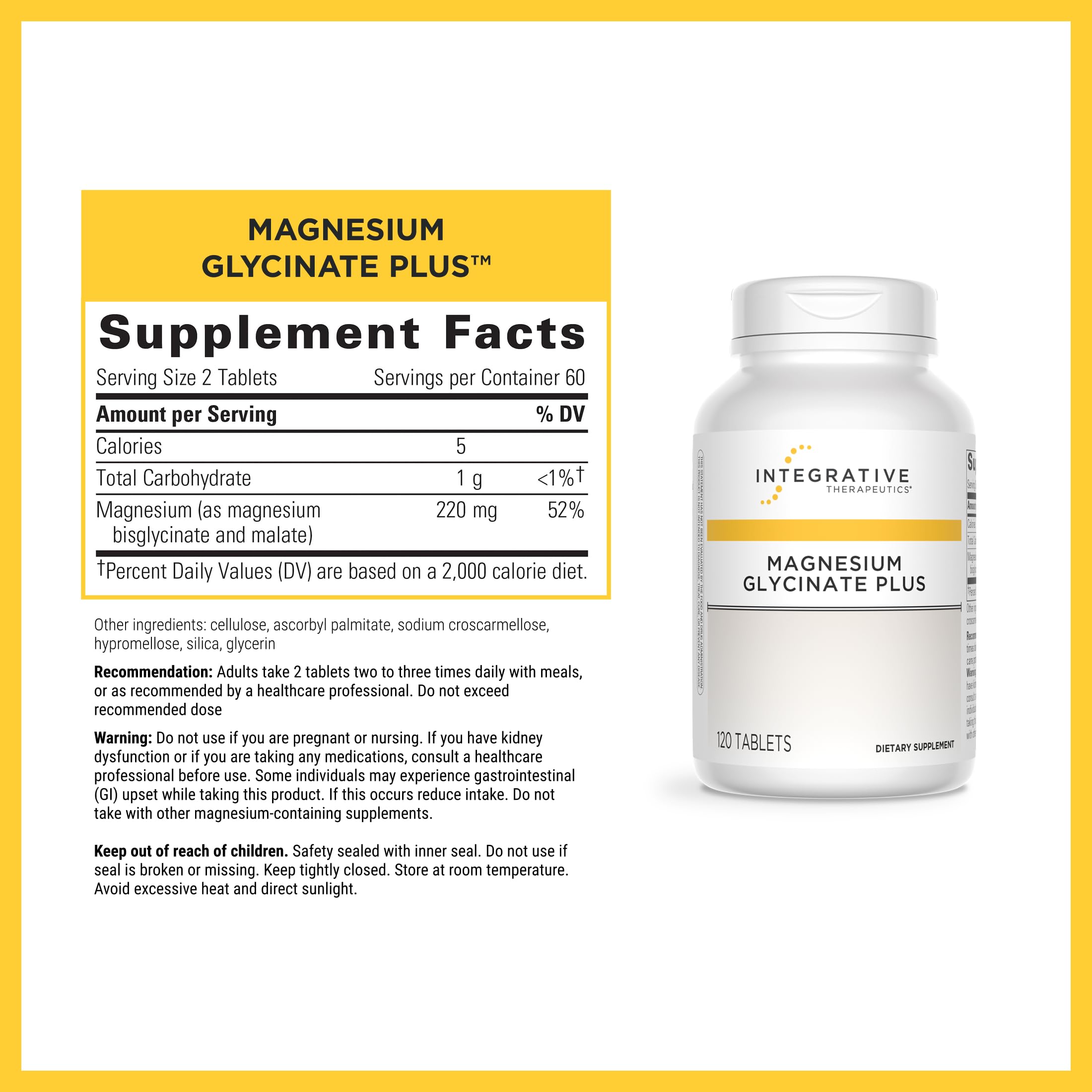 Integrative Therapeutics Magnesium Glycinate Plus - Brain Function Support Supplement for Adults* - Supports Heart and Muscular Function* - Dairy-Free & Gluten-Free - 120 Count (60 Servings) Integrative TherapeuticsBuy Supplements Australia