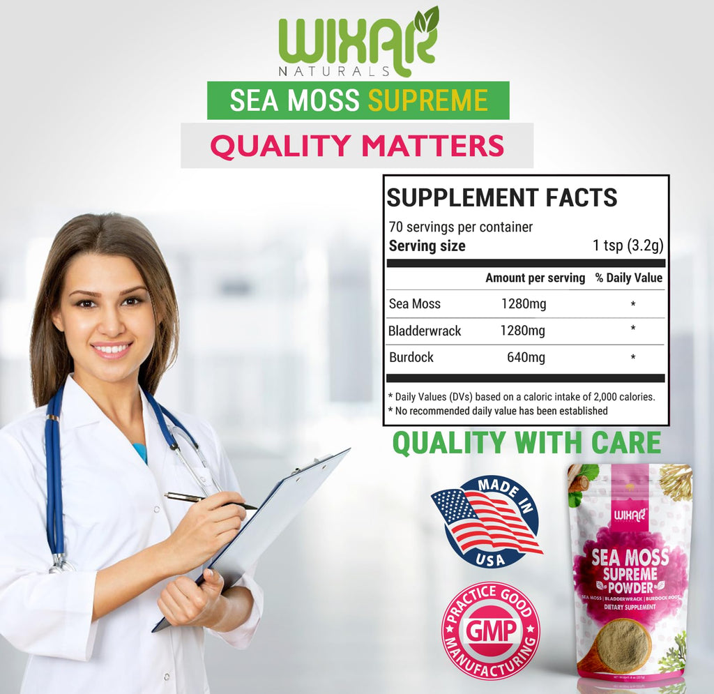 Wixar Wildcrafted Sea Moss Powder – (8 Ounces) – Natural Irish Sea Moss and Bladderwra WIXAR NATURALSBuy Supplements Australia