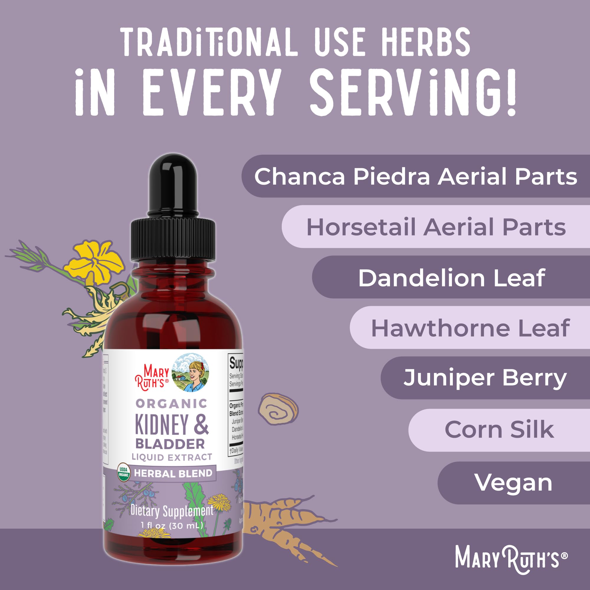 MaryRuth Organics Herbal Supplement Drops | Support Renal & Urinary Systems | Juniper Berry | Cleavers | Dandelion | Hawthorn | Horsetail & Chanca Piedra | Vegan | Non-GMO | 1 Fl Oz MARYRUTH'SBuy Supplements Australia