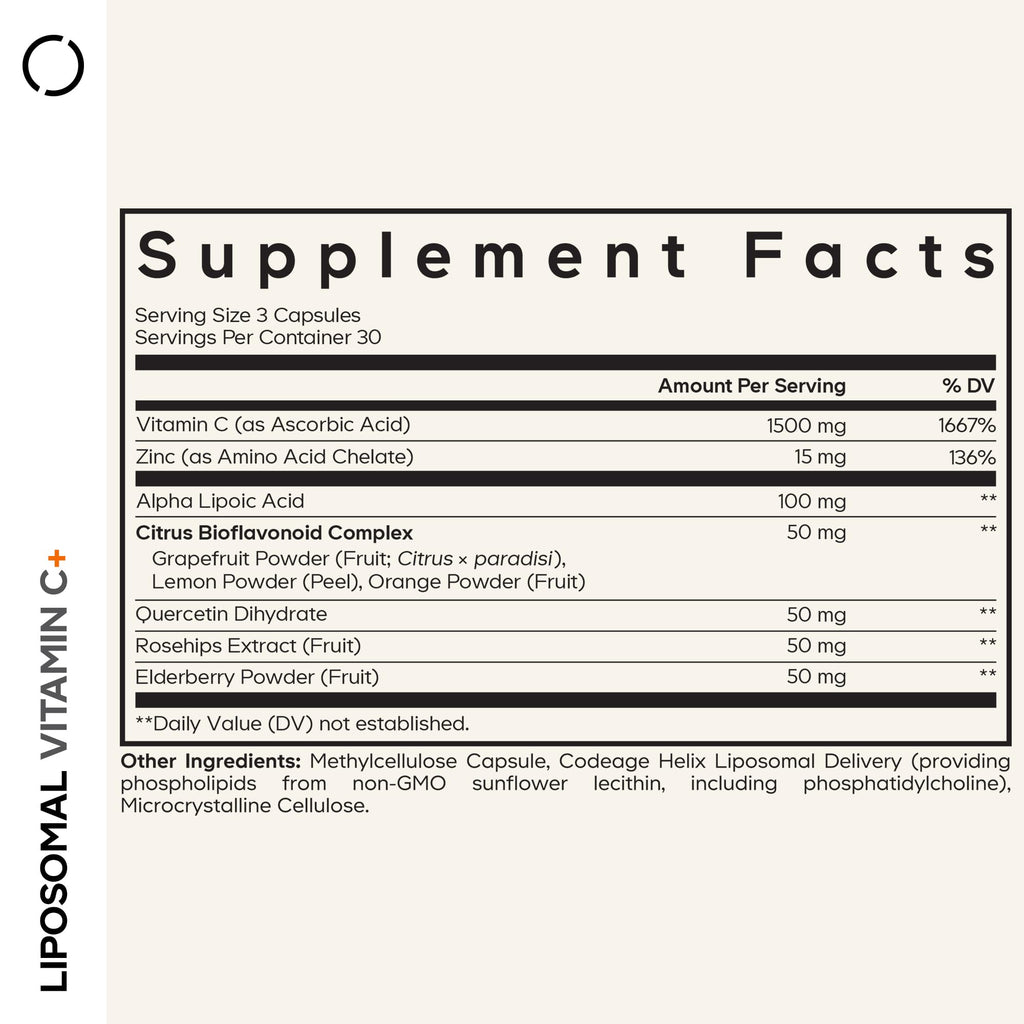 Codeage Liposomal Vitamin C Vitamins with Zinc, Elderberry, Citrus Bioflavonoids Ascorbic Acid, Quercetin & Rose Hips Fruit, Vitamina C Liposomal Supplement Pills - Non-GMO, Vegan - 90 Capsules CodeageBuy Supplements Australia