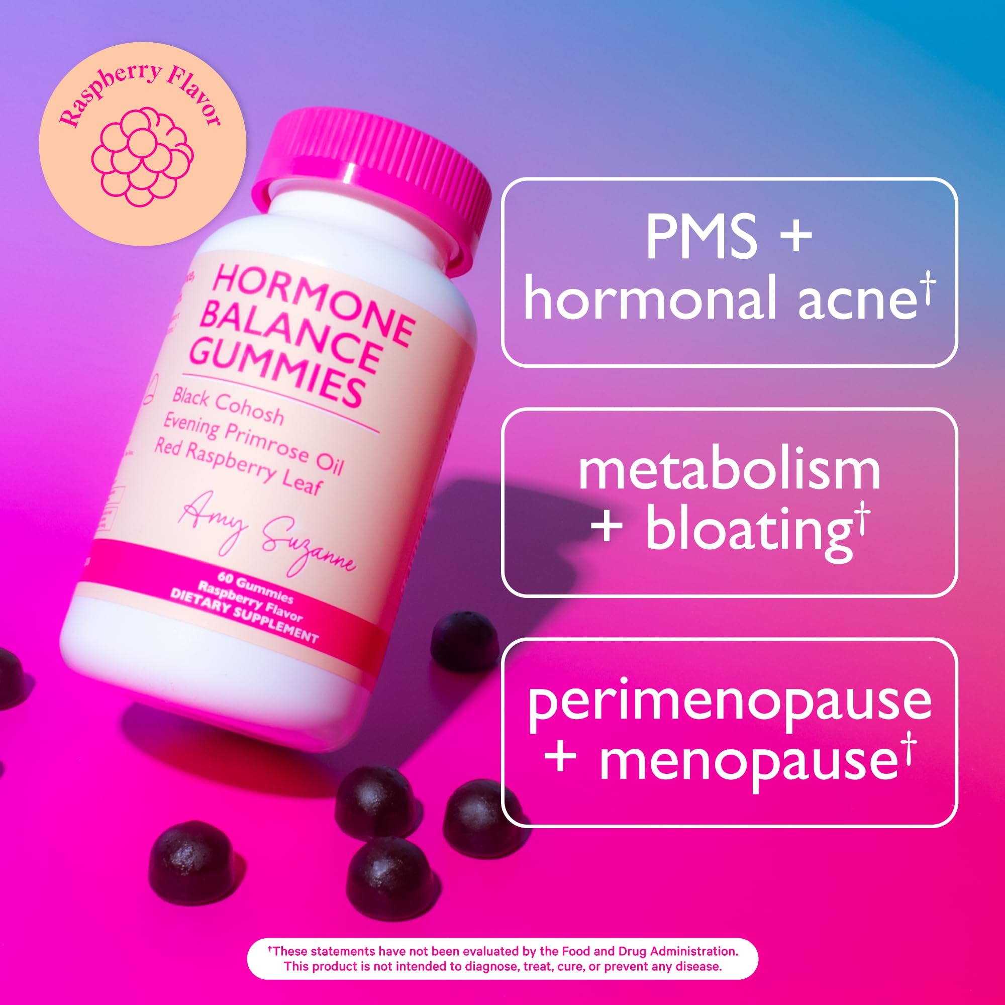 Amy Suzanne Hormone Balance Gummies for Women - Hormone Harmony for Mood, Energy, Bloating - Hormonal PMS, Perimenopause & Menopause Support - Red Raspberry Leaf & Black Cohosh - 60 Gummy Supplements Amy SuzanneBuy Supplements Australia