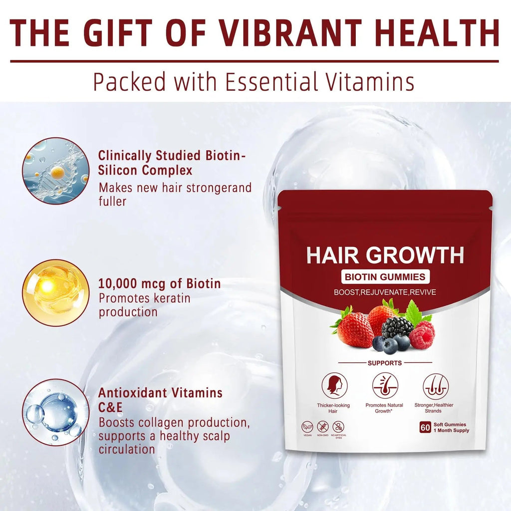 YYLLYY Hair Growth Vitamins Gummies | with Biotin, Vitamin C & E, Botanical Extracts | Supports Healthy Hair Growth & Strength, Skin & Nail Care YYLLYYBuy Supplements Australia